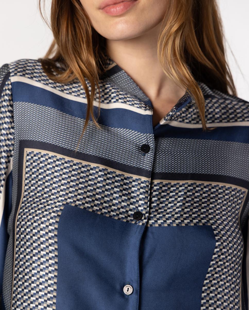 Imagen 4 de Camisa de mujer con estampado geométrico y cuello mao - Naulover - Azul índigo Azul índigo
