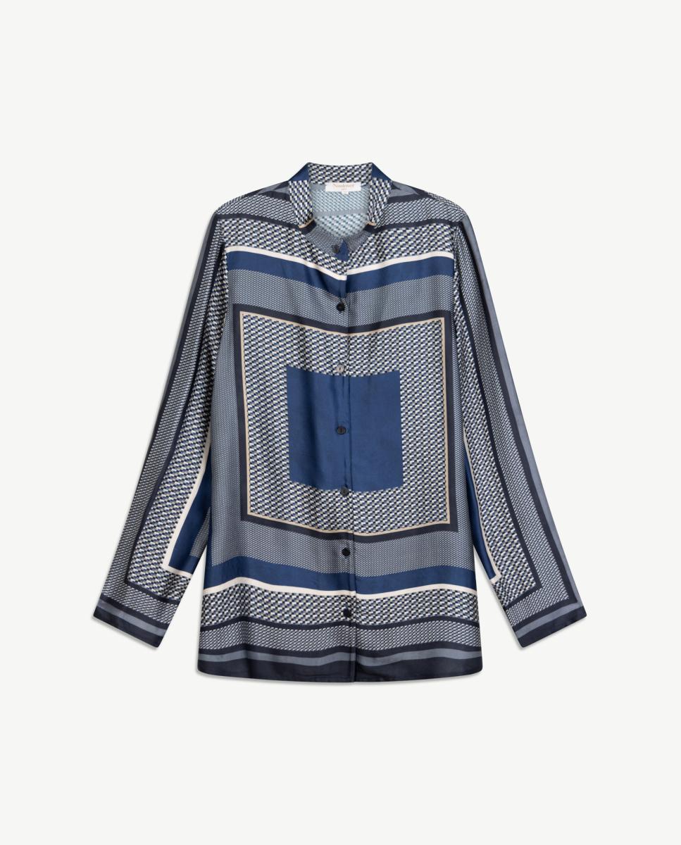 Imagen 5 de Camisa de mujer con estampado geométrico y cuello mao - Naulover - Azul índigo Azul índigo