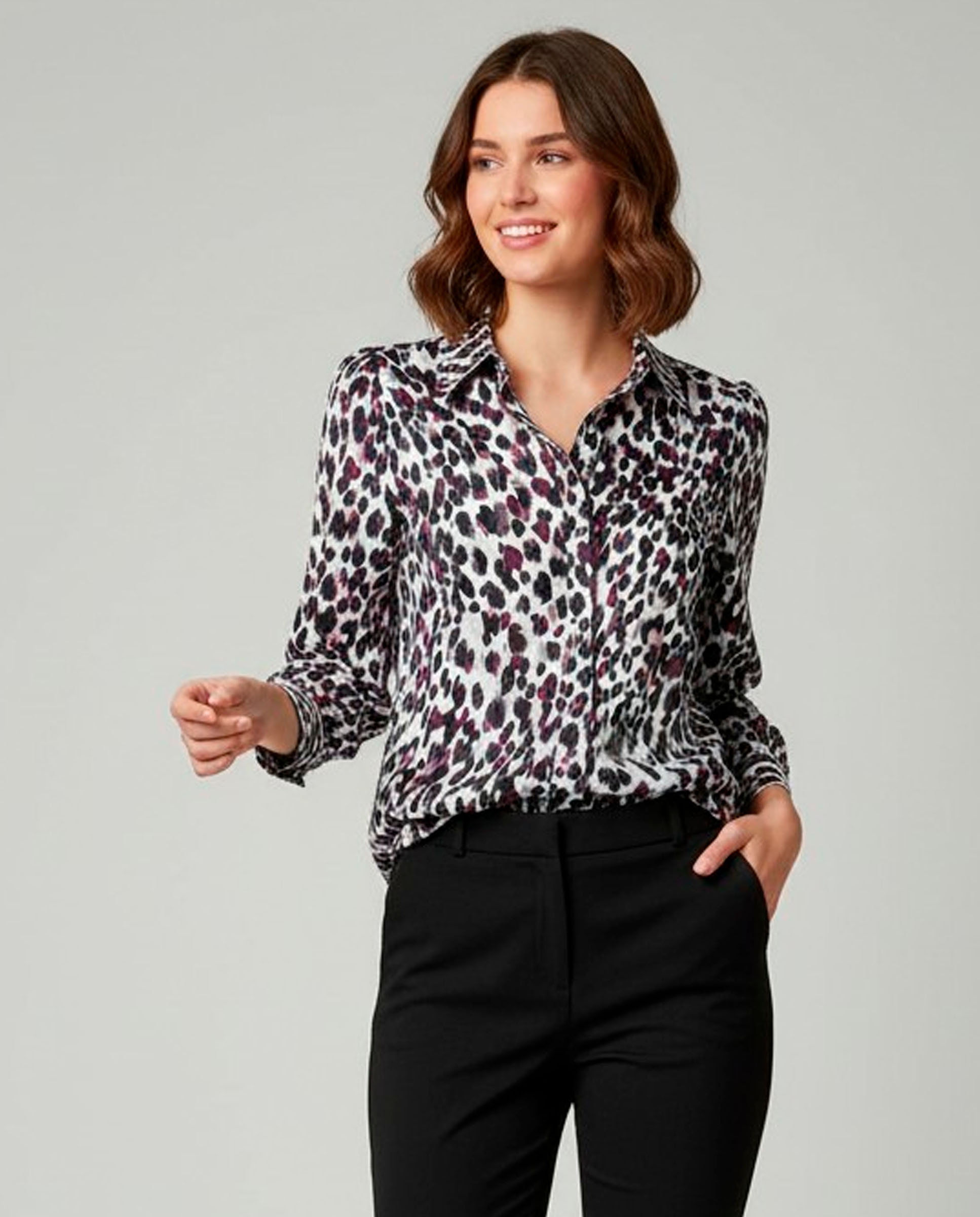 Camisa de mujer estampada, manga larga. - Zermatt - Marrón Marrón-1