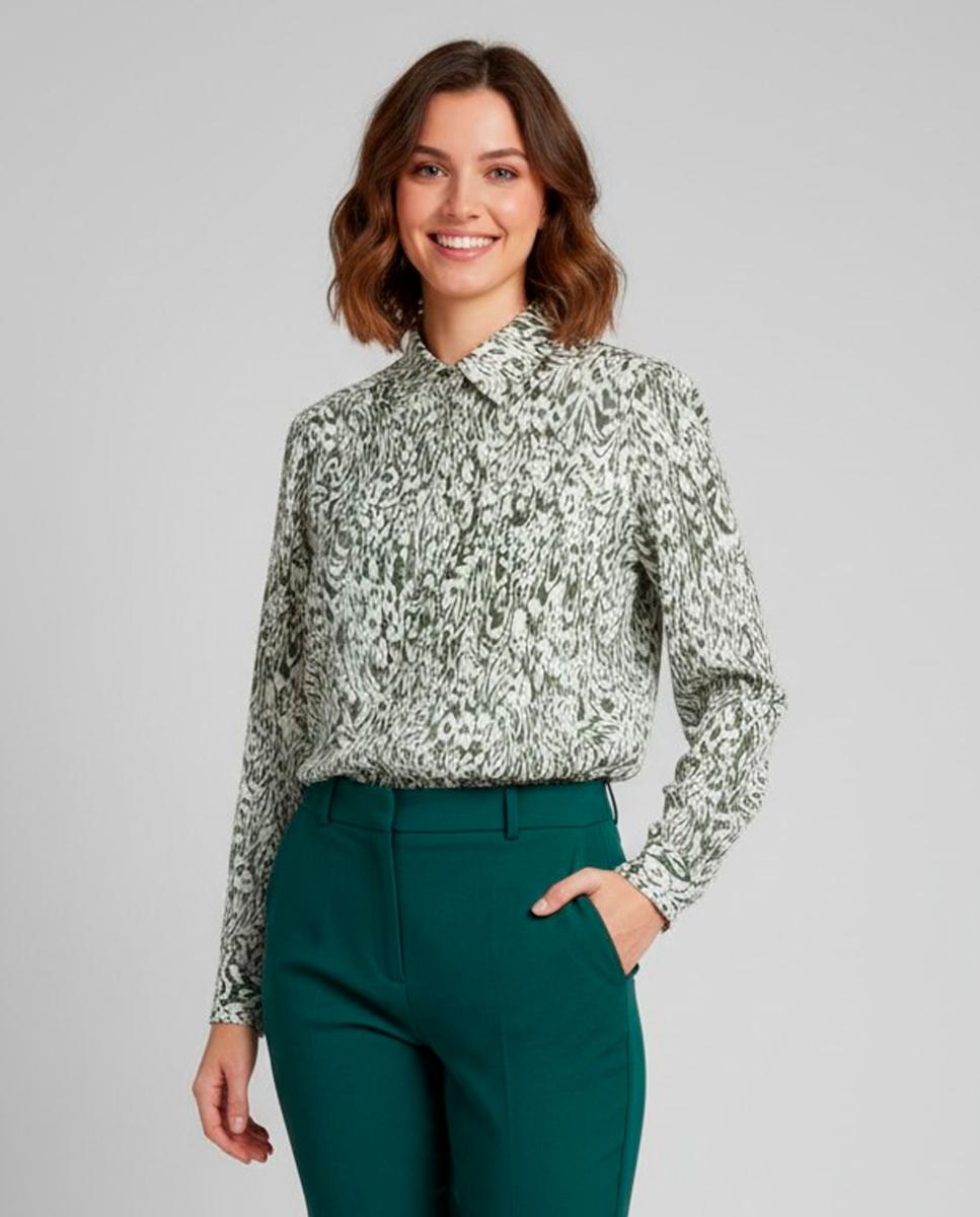 Camisa de mujer estampada, manga larga. - Zermatt - Verde Verde-1