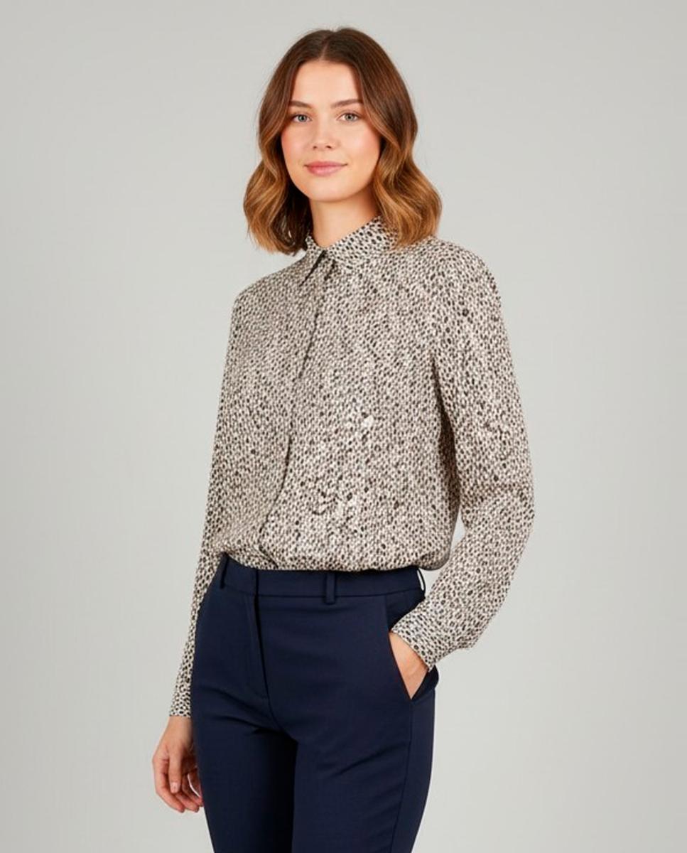 Camisa de mujer estampada, manga larga. - Zermatt - Kaki Kaki-1