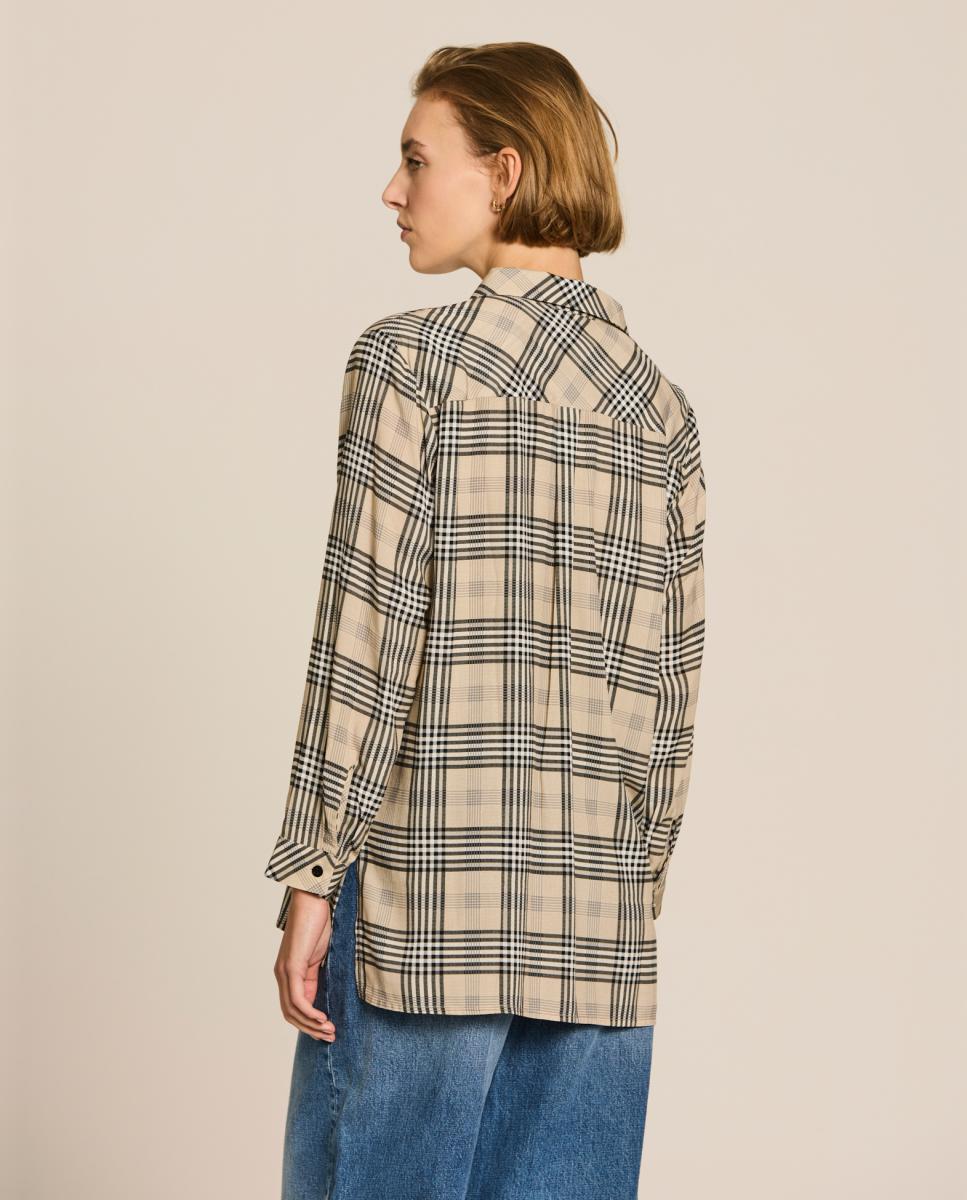 Camisa com Estampado aos Quadrados Bege-2