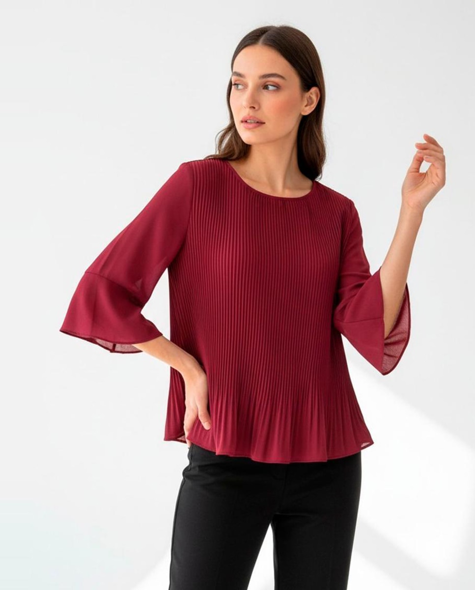 Imagem 0 de Blusa Lisa Plissada com Manga Comprida