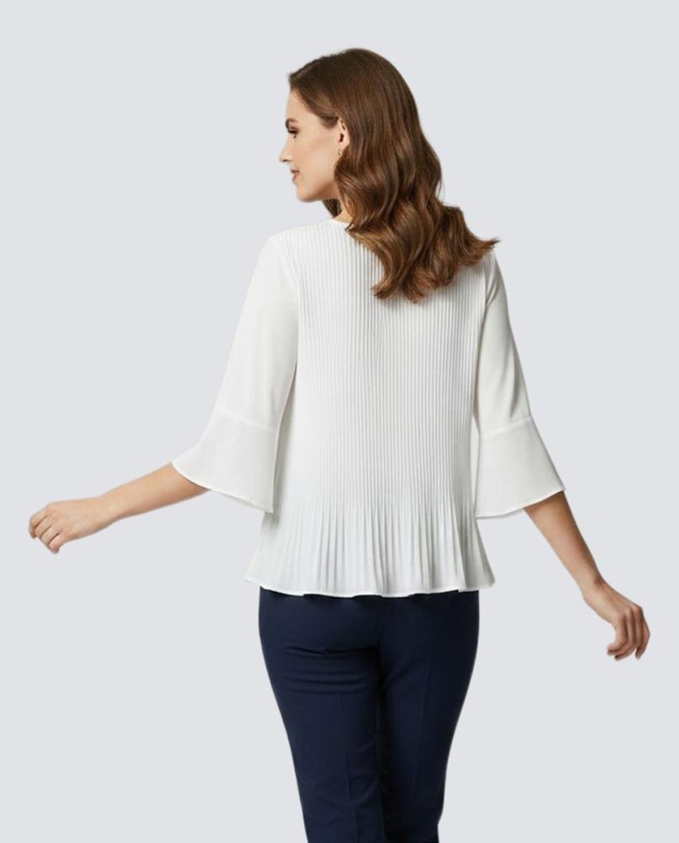 Blusa Lisa Plissada com Manga Comprida Natural-2