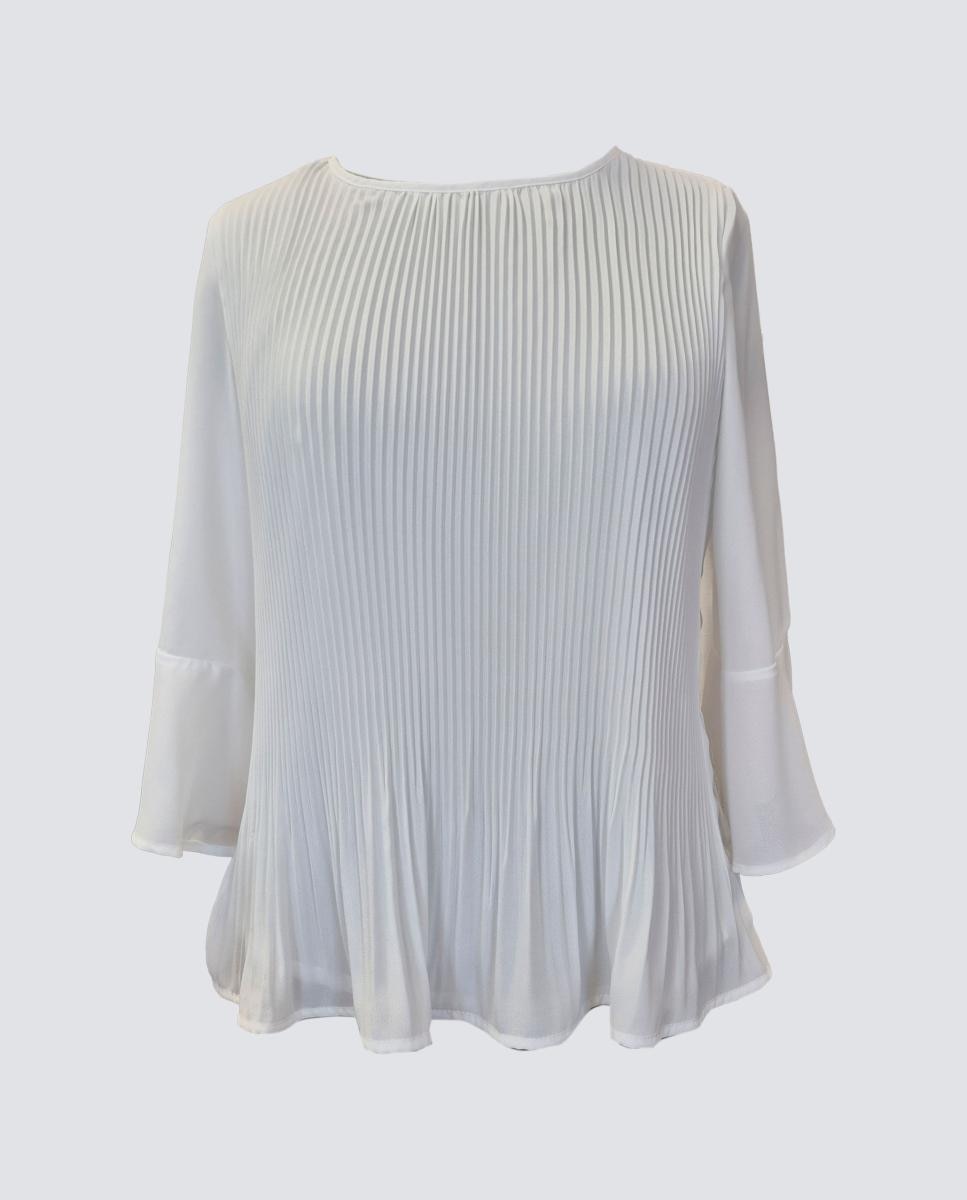 Blusa Lisa Plissada com Manga Comprida Natural-3