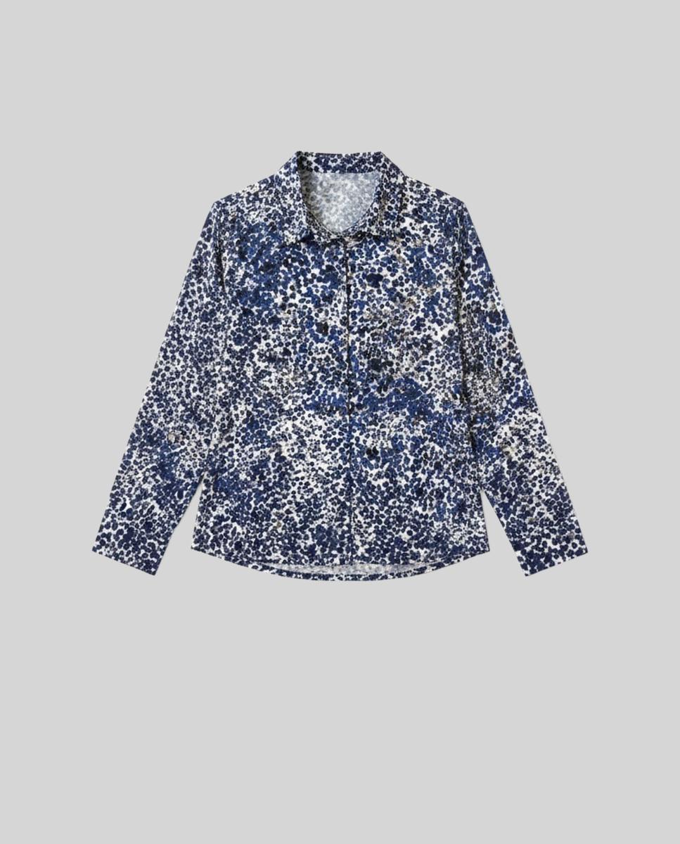 Camisa estampada com manga comprida Azul-4
