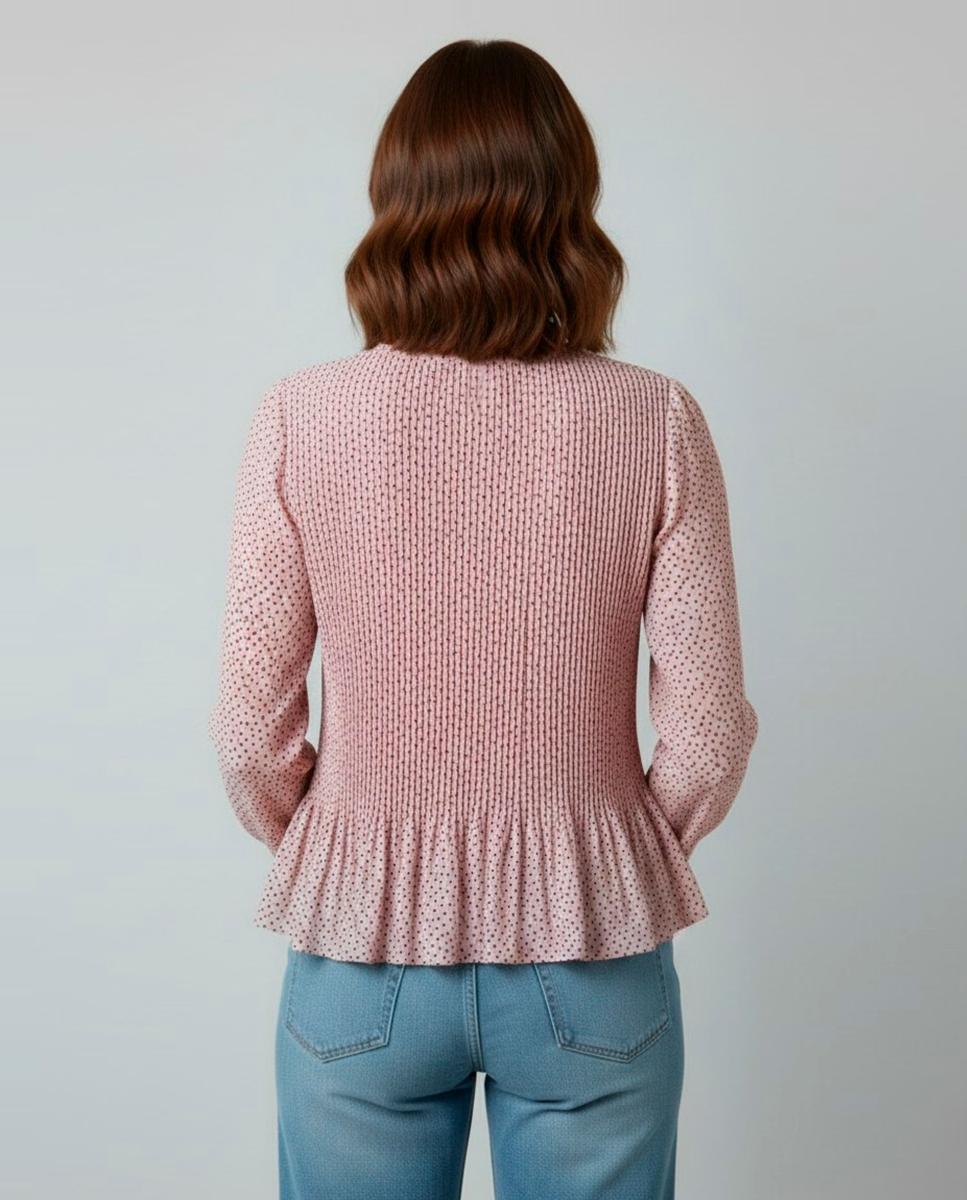 Blusa Estampada Plissada Rosa-2