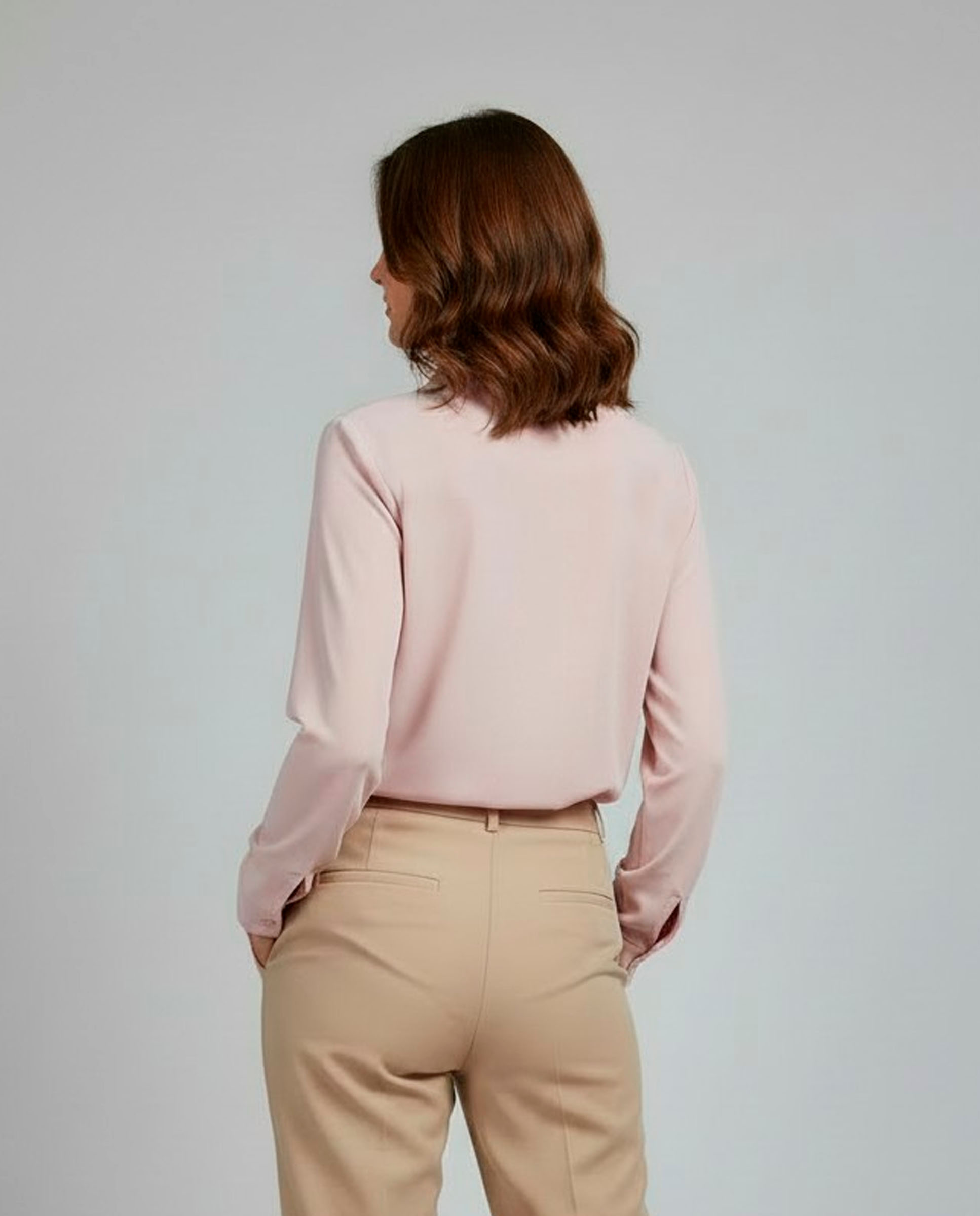 Camisa lisa de mulher com manga comprida Rosa-2