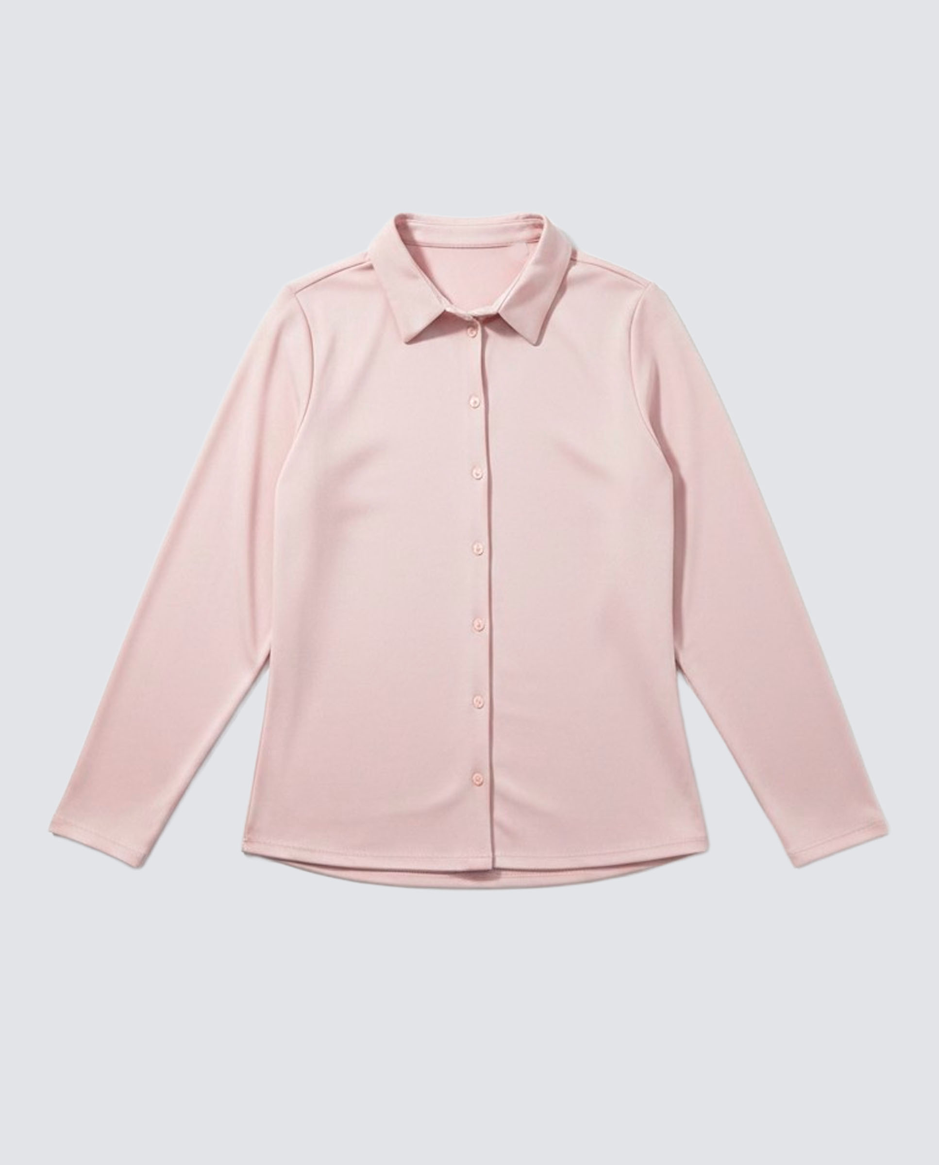 Camisa lisa de mulher com manga comprida Rosa-4