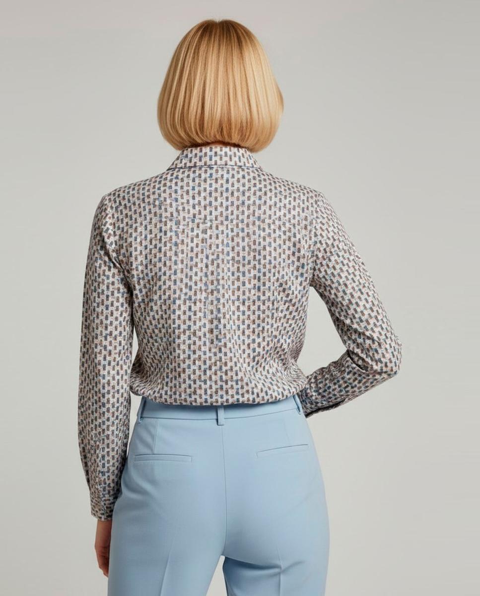 Camisa estampada de mulher com manga comprida Azul-2