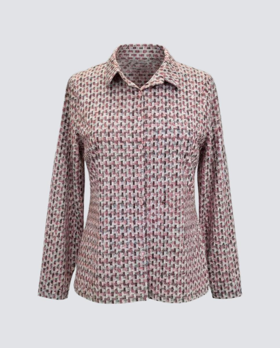 Camisa estampada de mulher com manga comprida Rosa-3