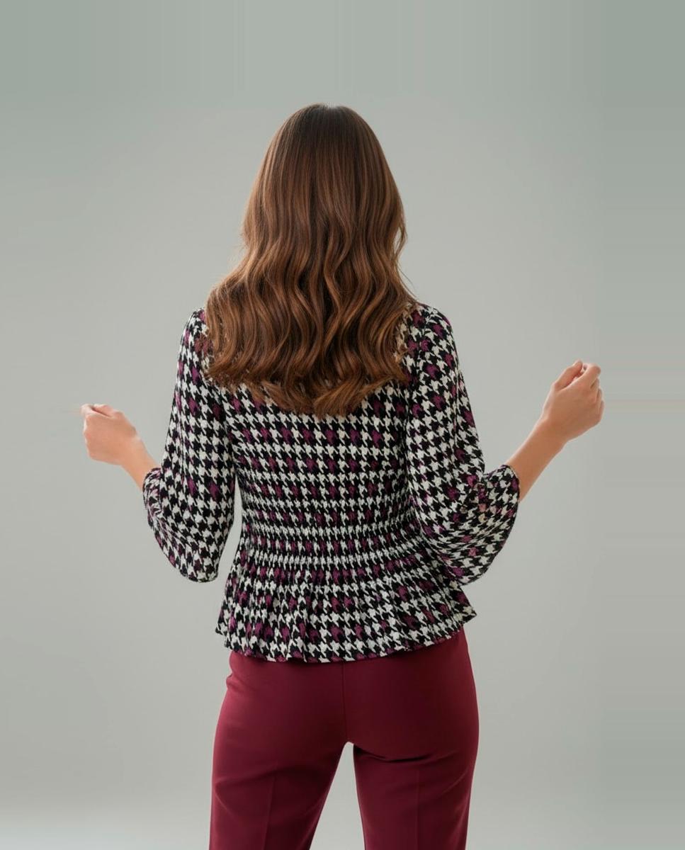 Blusa de mujer estampada plisada con manga 3/4 - Zermatt - Granate Granate-2