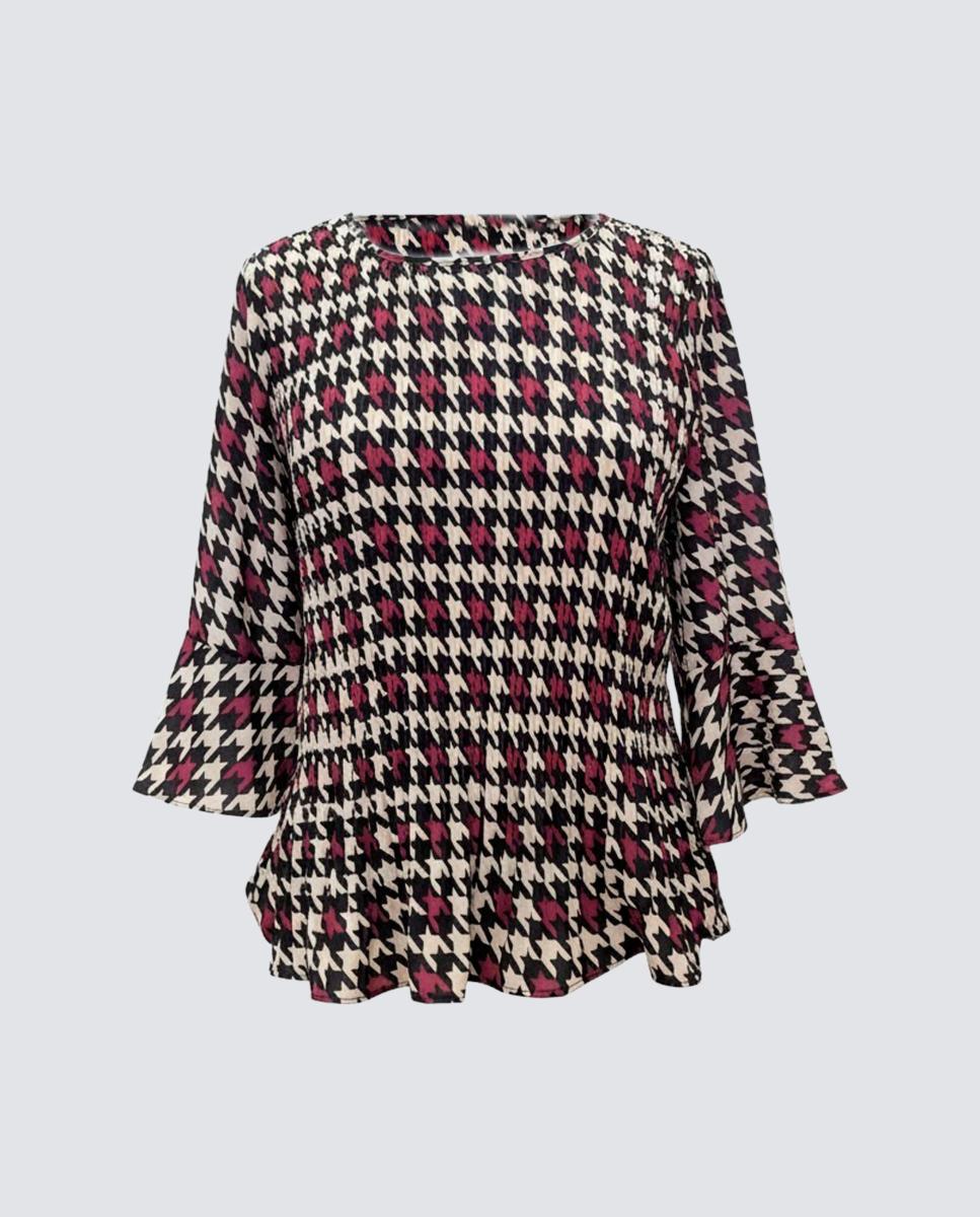 Blusa de mujer estampada plisada con manga 3/4 - Zermatt - Granate Granate-4