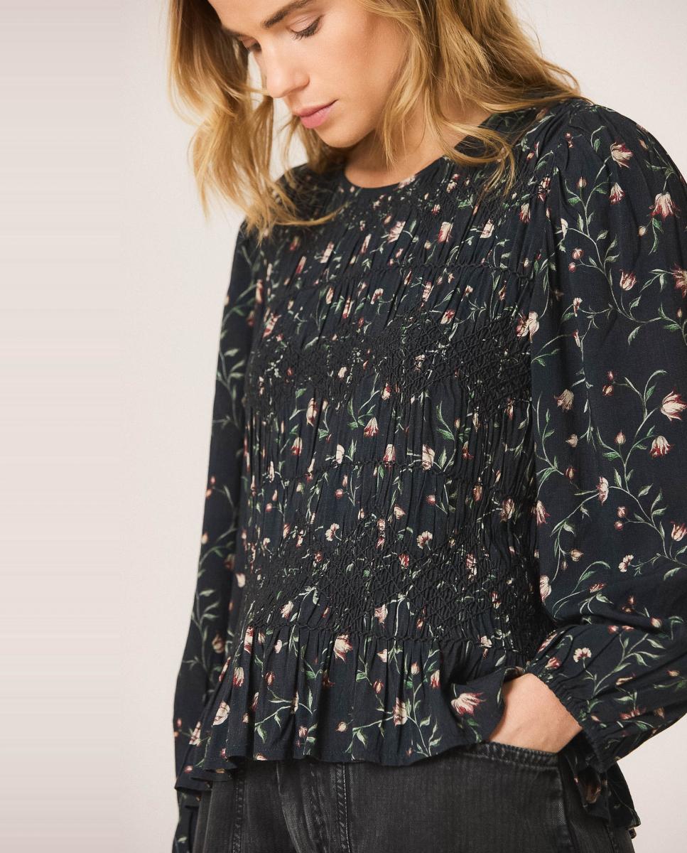 Blusa de mujer cuello redondo y manga larga - Indi & Cold - Azul marino Azul marino-1