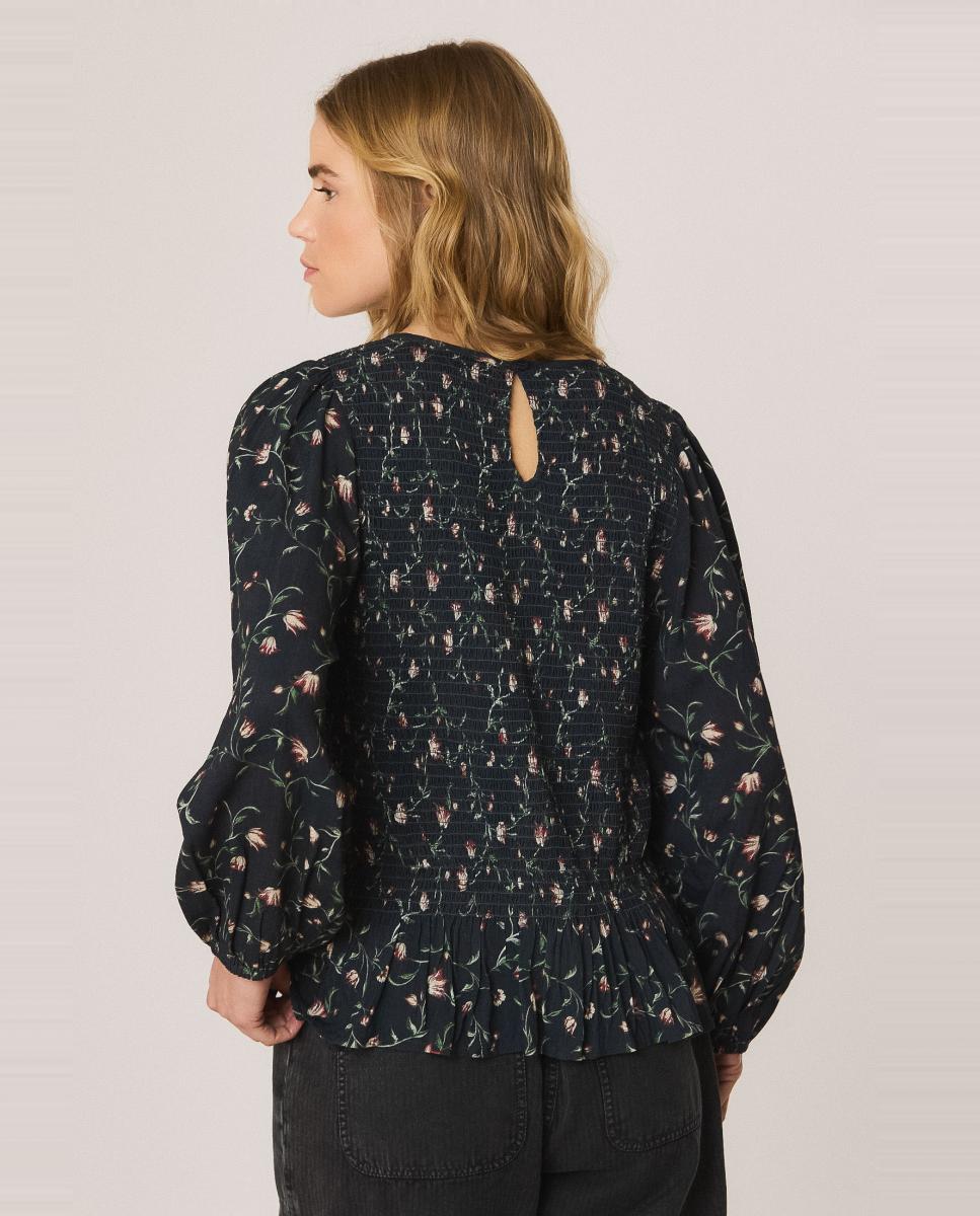 Blusa de mujer cuello redondo y manga larga - Indi & Cold - Azul marino Azul marino-2