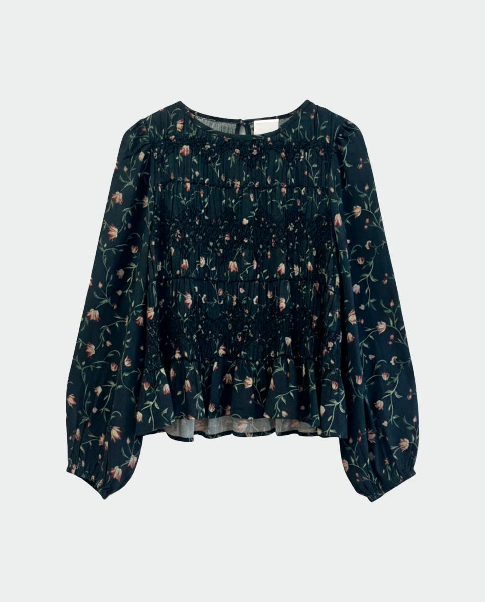 Blusa de mujer cuello redondo y manga larga - Indi & Cold - Azul marino Azul marino-4