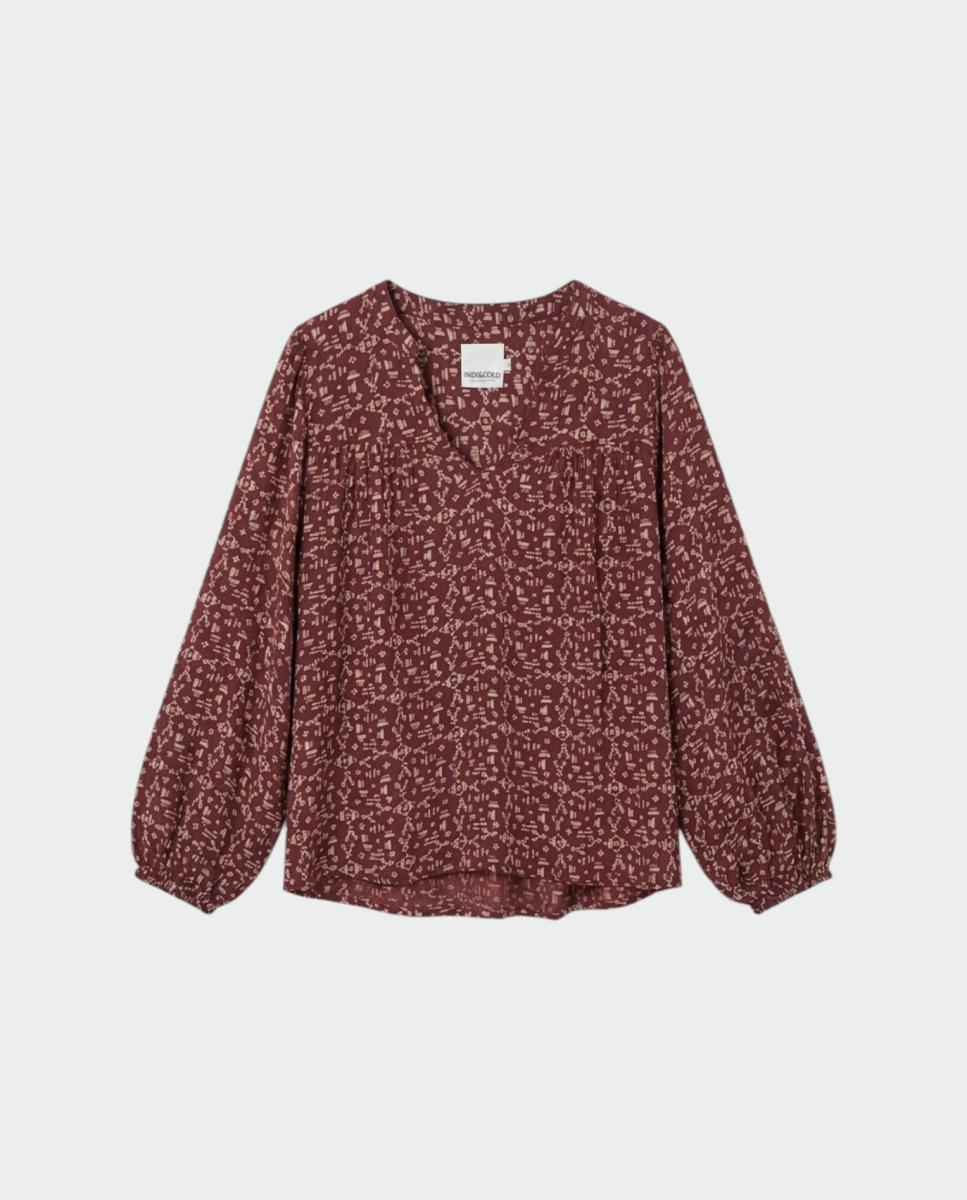 Blusa de mujer estampado manga abullonada - Indi & Cold - Rojo Rojo-4