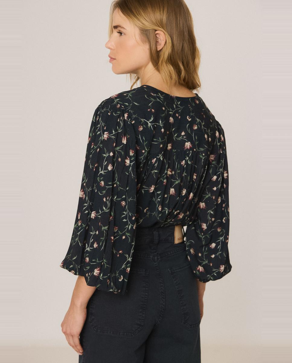 Camisa de mujer cuello redondo y manga larga - Indi & Cold - Azul marino Azul marino-2