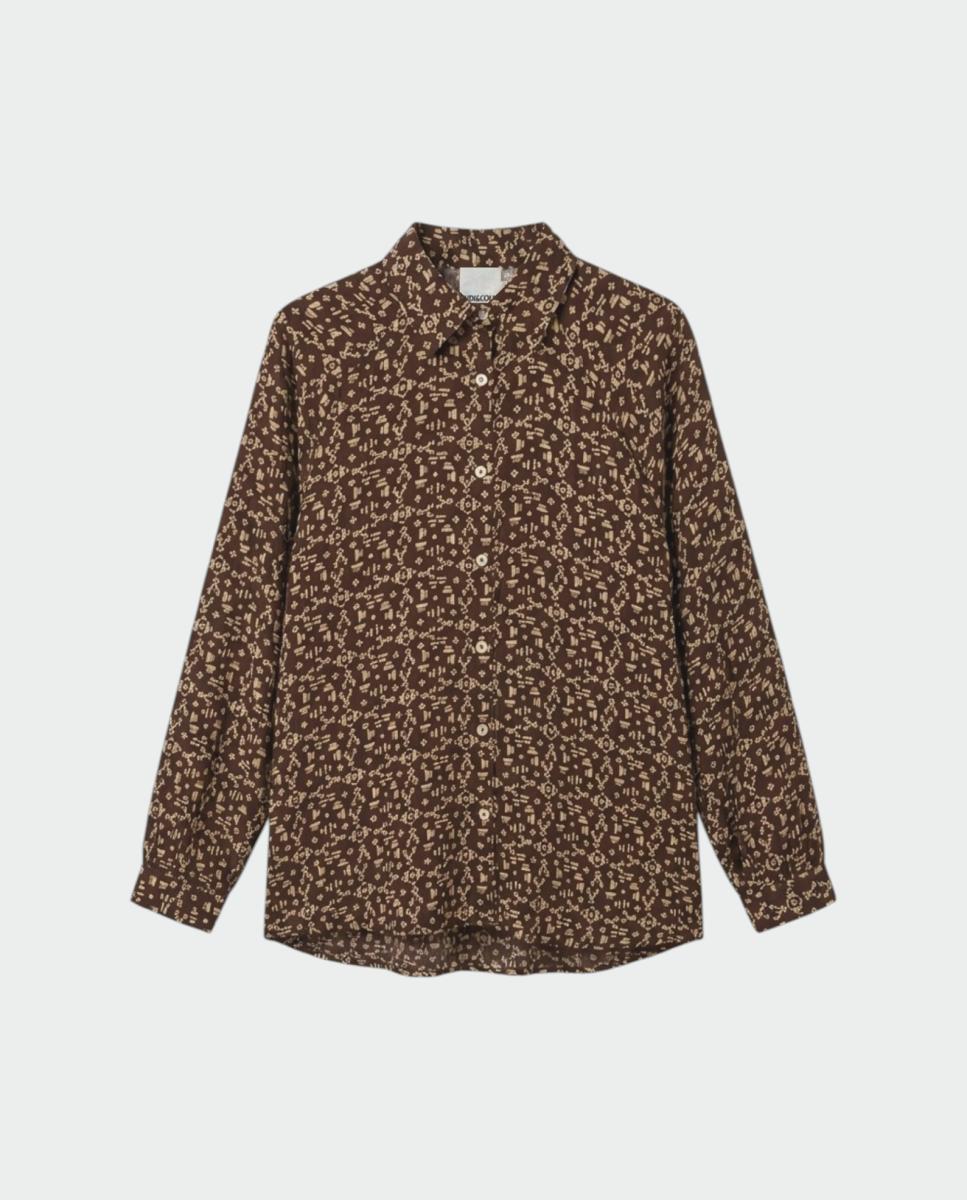 Camisa de mujer larga cuello camisero - Indi & Cold - Marrón oscuro Marrón oscuro-4