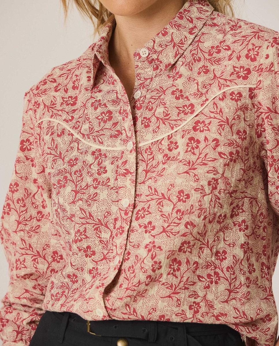 Camisa de mujer cuello camisero y manga larga - Indi & Cold - Rojo Rojo-1