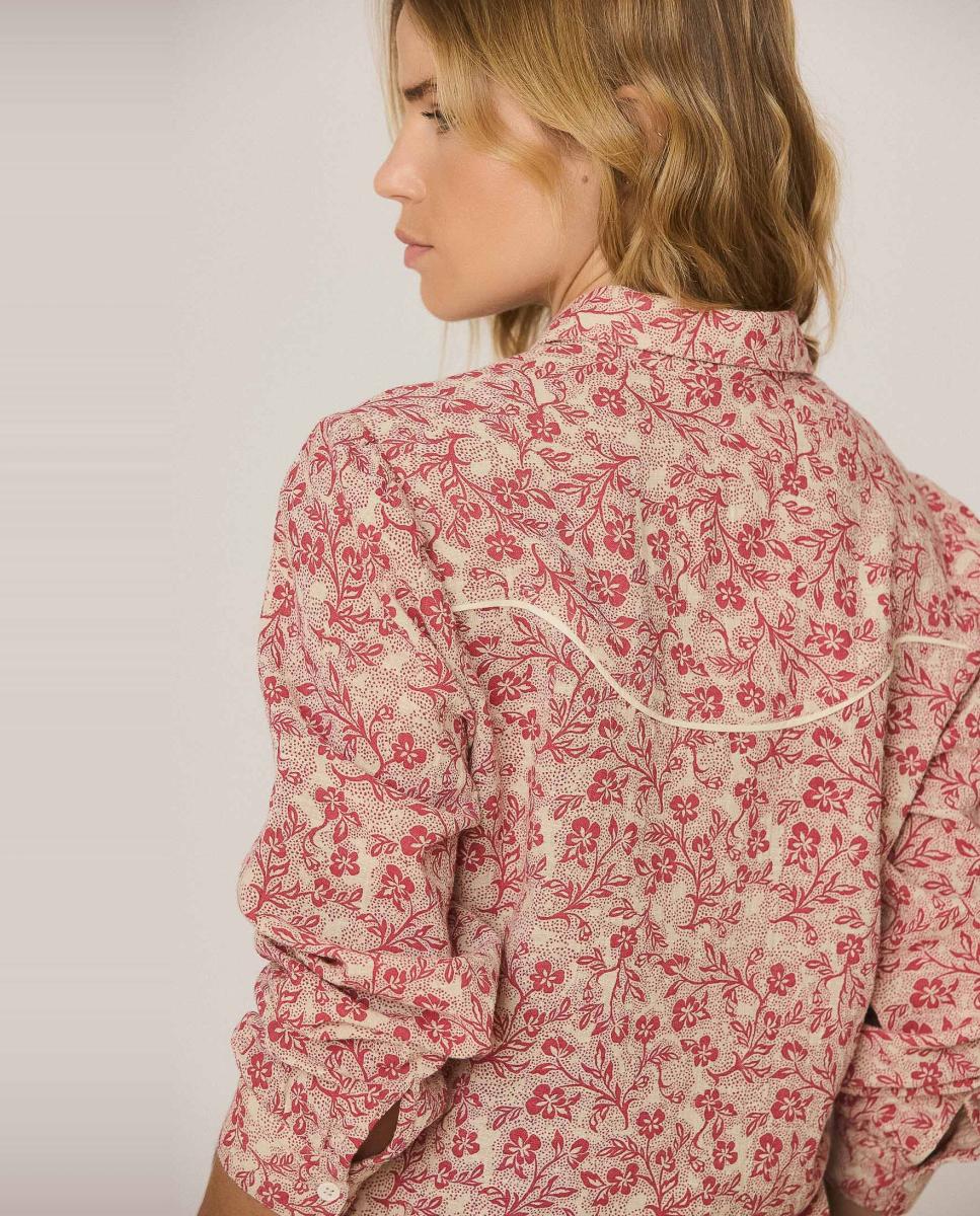 Camisa de mujer cuello camisero y manga larga - Indi & Cold - Rojo Rojo-3