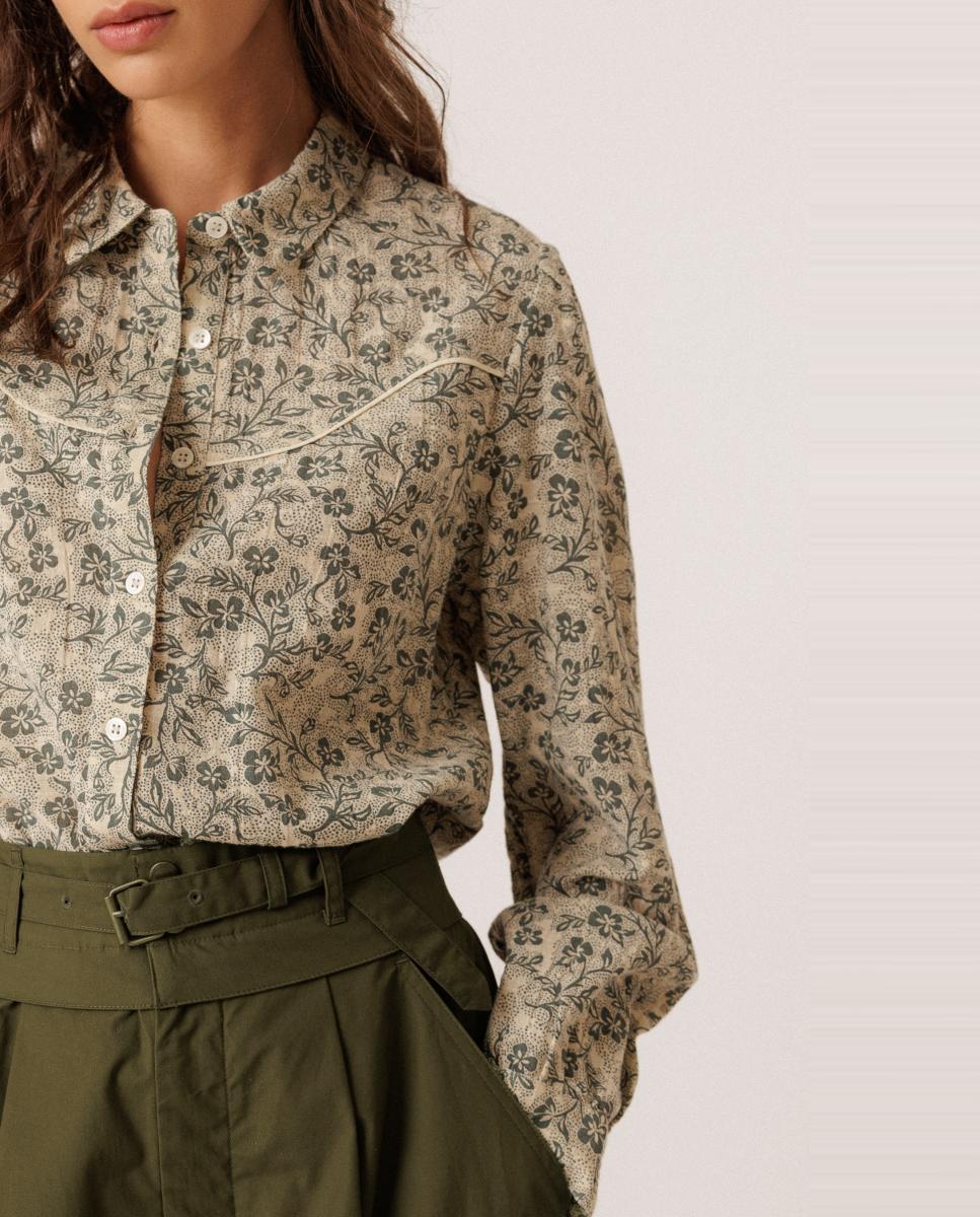 Camisa de mujer cuello camisero y manga larga - Indi & Cold - Verde oscuro Verde oscuro-1