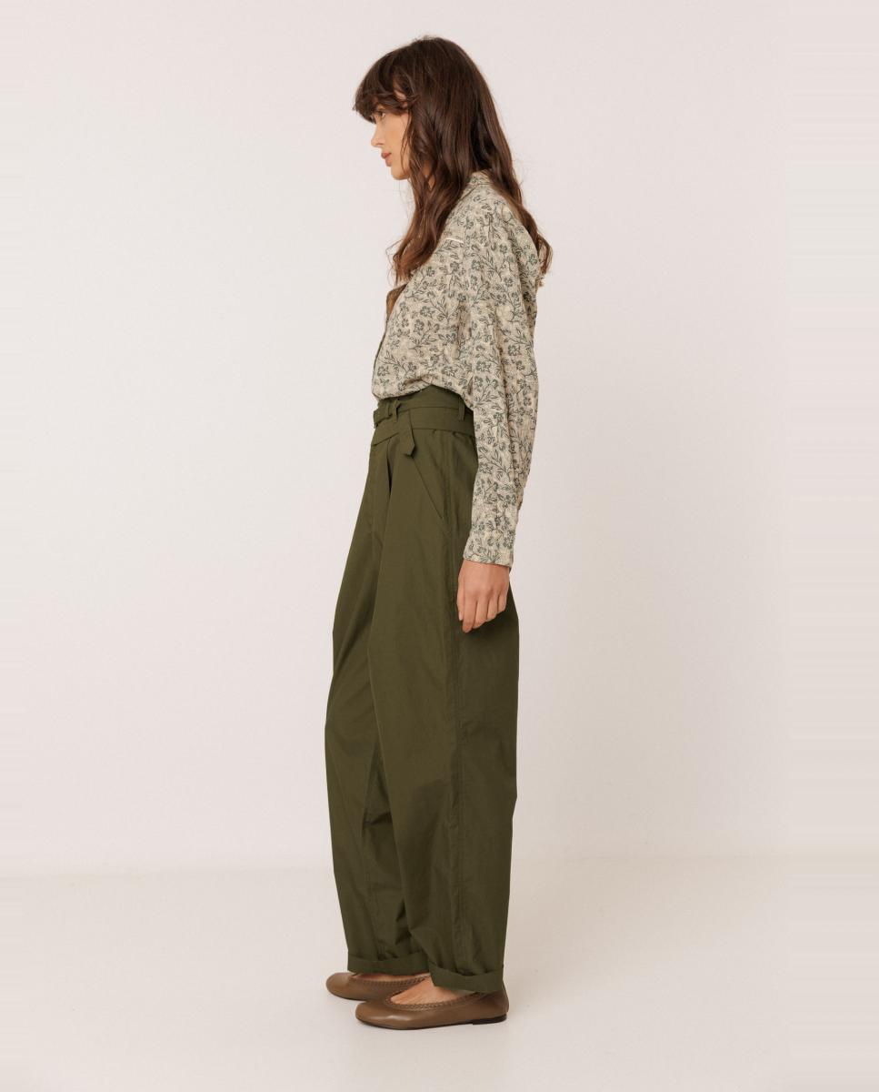 Camisa de mujer cuello camisero y manga larga - Indi & Cold - Verde oscuro Verde oscuro-2