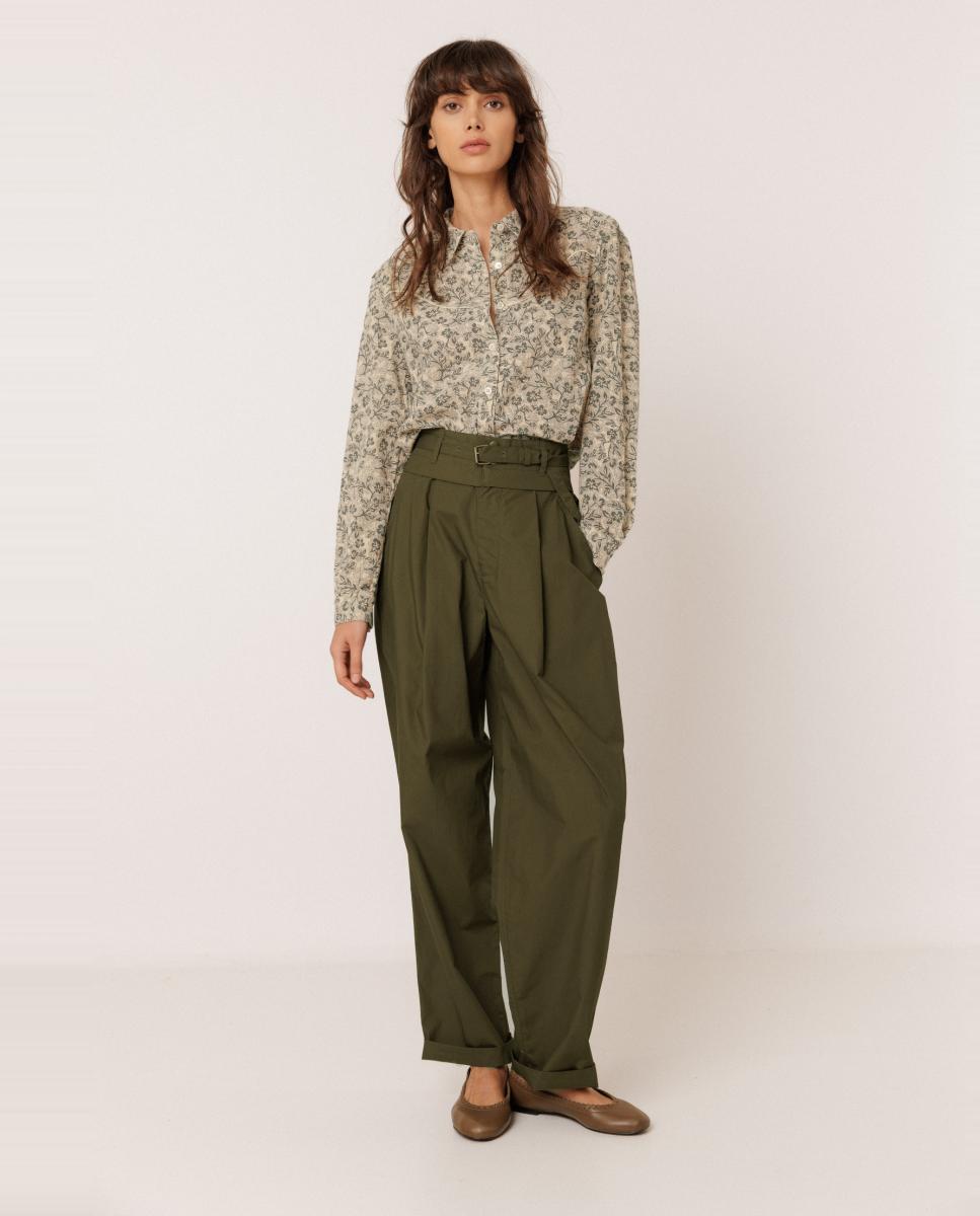 Camisa de mujer cuello camisero y manga larga - Indi & Cold - Verde oscuro Verde oscuro-3