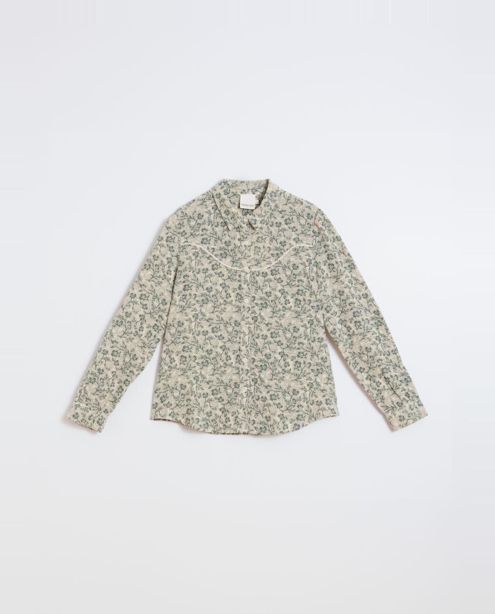 Camisa de mujer cuello camisero y manga larga - Indi & Cold - Verde oscuro Verde oscuro-4