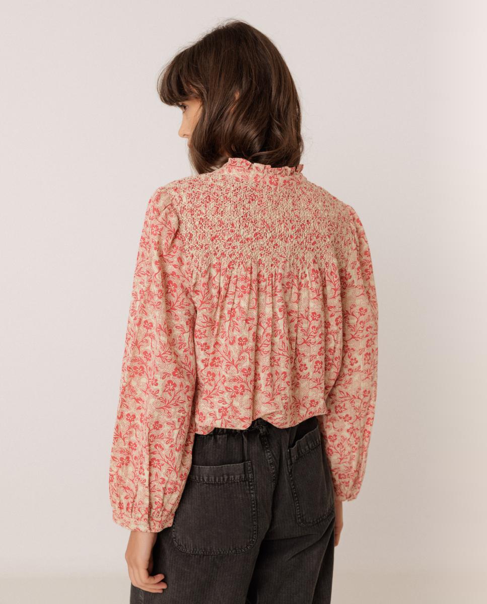 Camisa de mujer cuello caja y manga abullonada - Indi & Cold - Rojo Rojo-3