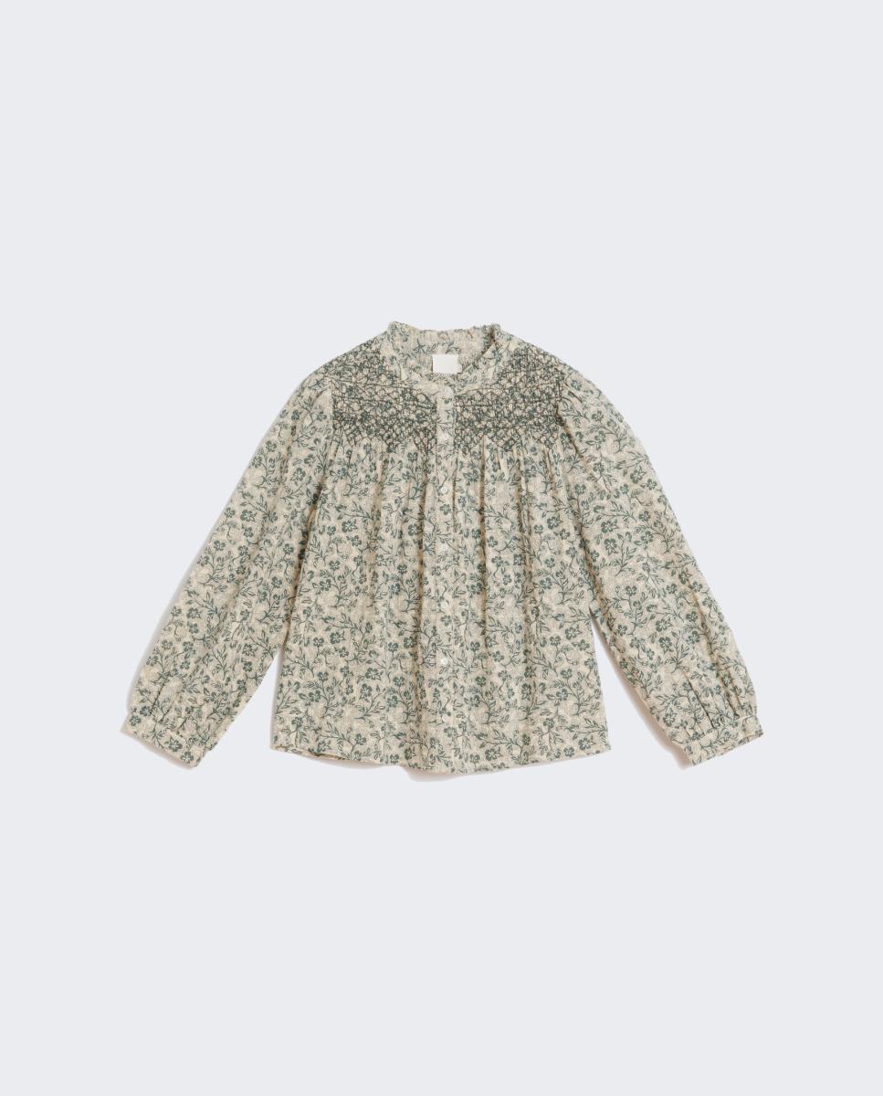 Camisa de mujer cuello caja y manga abullonada - Indi & Cold - Verde oscuro Verde oscuro-4