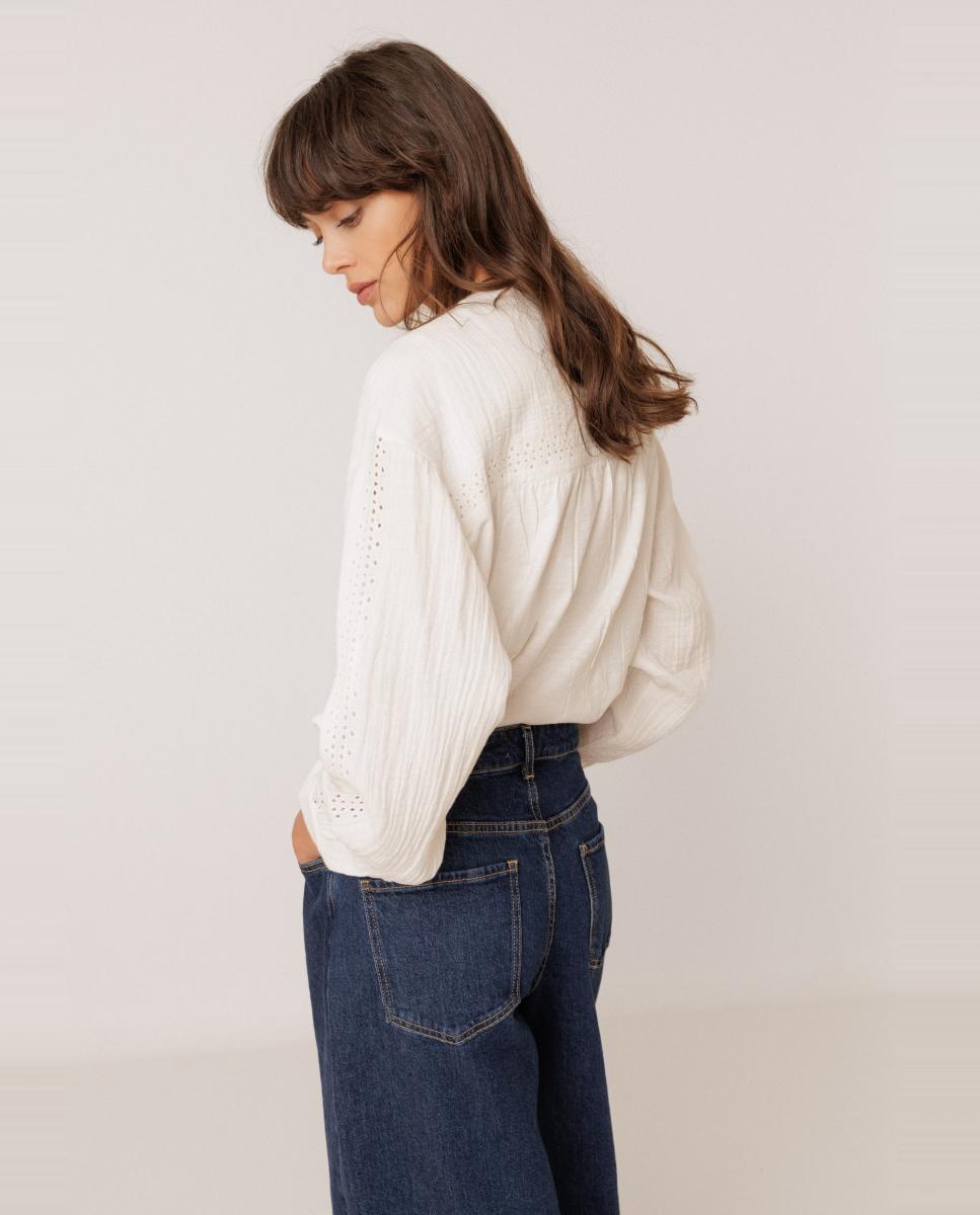 Camisa de mujer manga larga cuello caja - Indi & Cold - Blanco Blanco-2