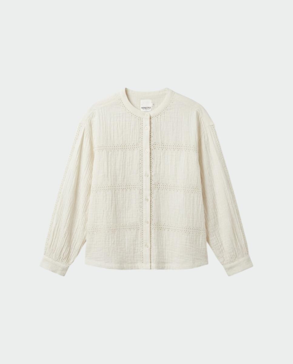 Camisa de mujer manga larga cuello caja - Indi & Cold - Blanco Blanco-4