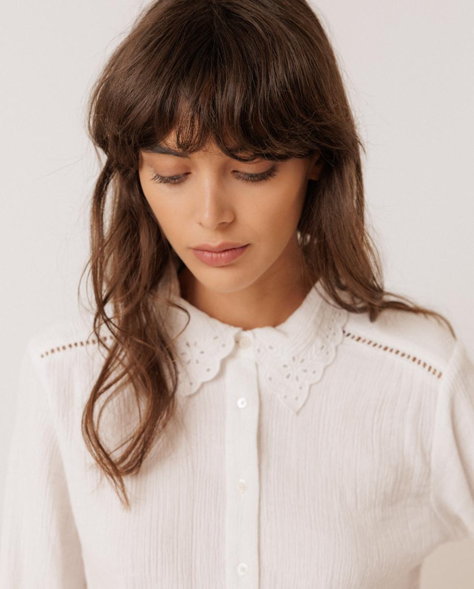 Camisa de mujer cuello camisero manga larga - Indi & Cold - Blanco Blanco-3