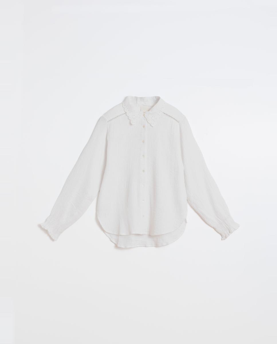 Camisa de mujer cuello camisero manga larga - Indi & Cold - Blanco Blanco-4