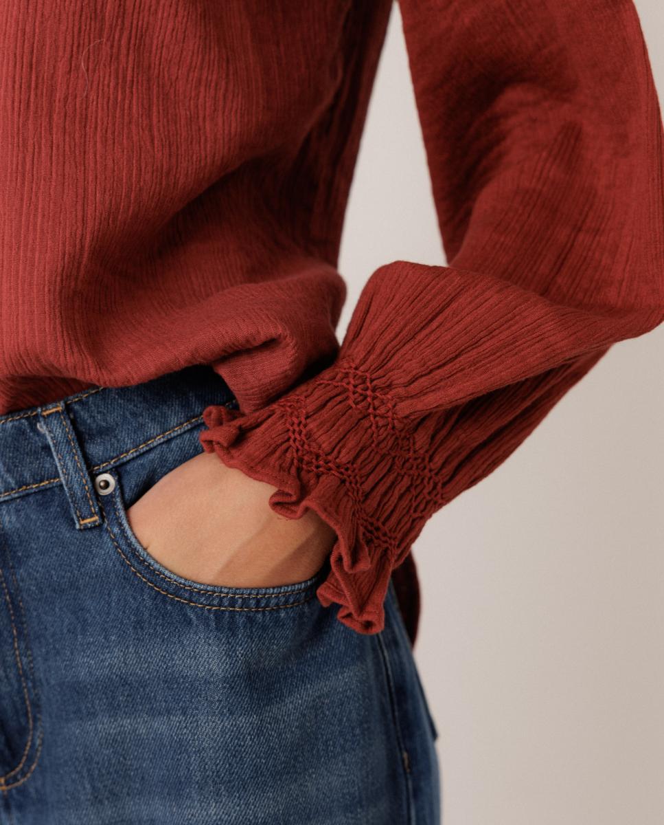 Camisa de mujer cuello camisero manga larga - Indi & Cold - Rojo Rojo-2