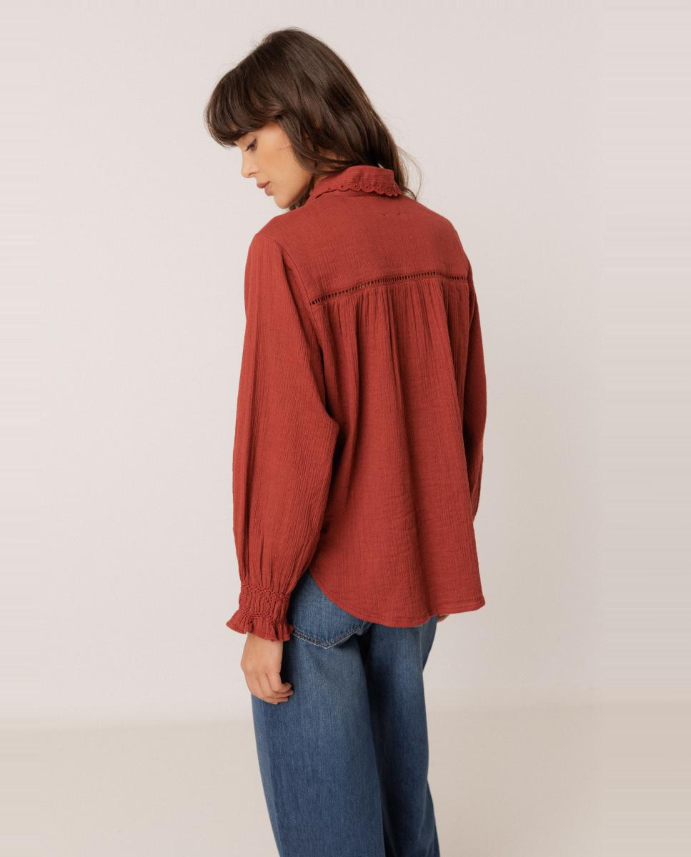 Camisa de mujer cuello camisero manga larga - Indi & Cold - Rojo Rojo-3