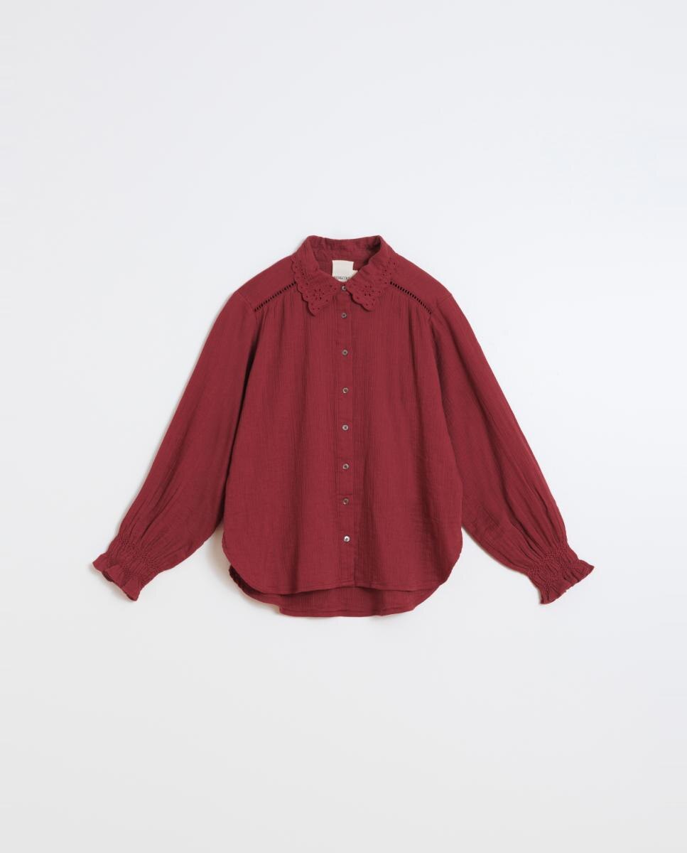 Camisa de mujer cuello camisero manga larga - Indi & Cold - Rojo Rojo-4