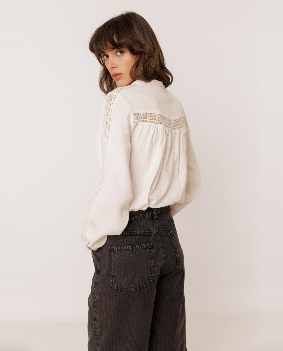 Camisa de mujer cuello caja manga larga - Indi & Cold - Crudo Crudo-2