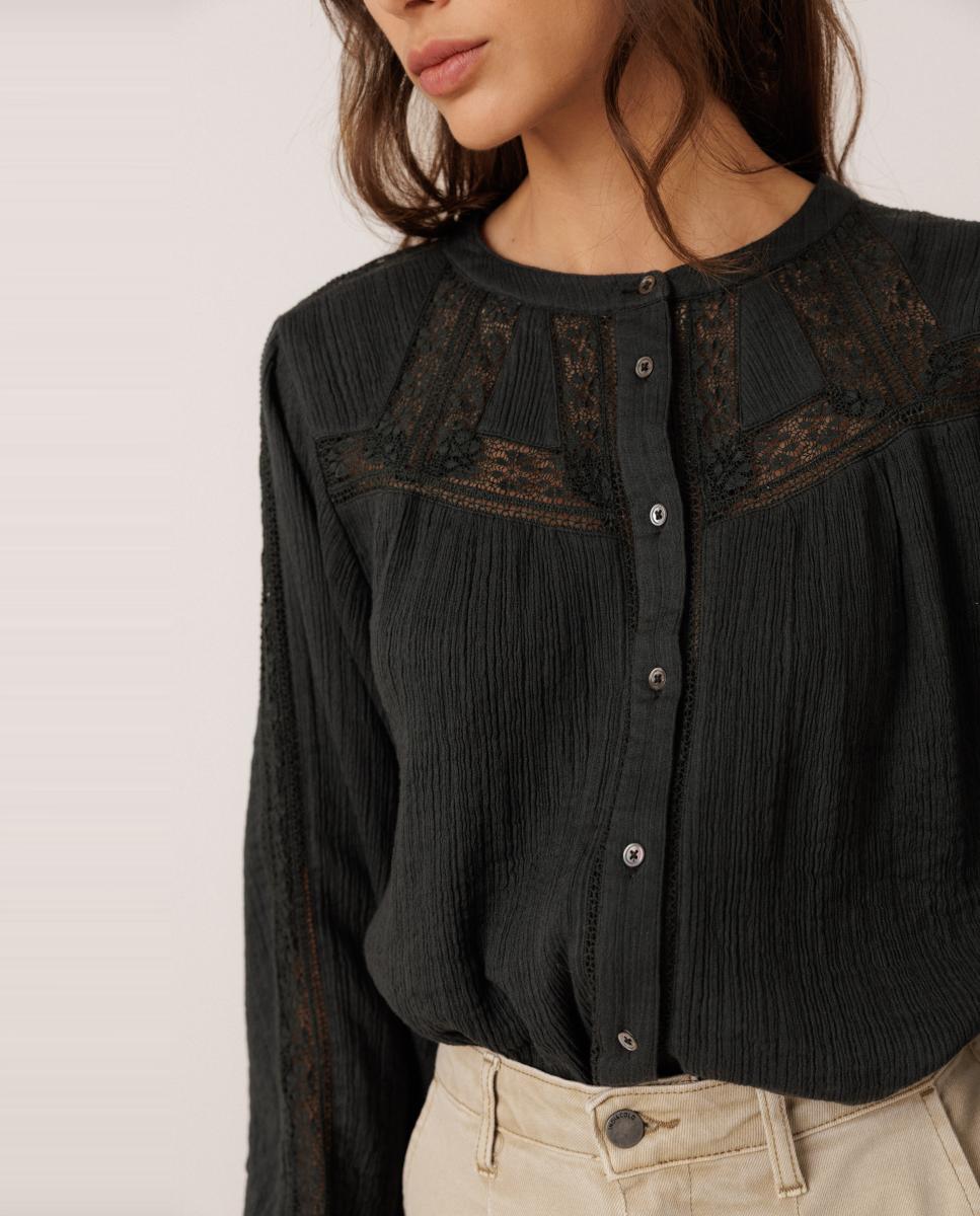 Imagen 0 de Camisa de mujer cuello caja manga larga Gris oscuro