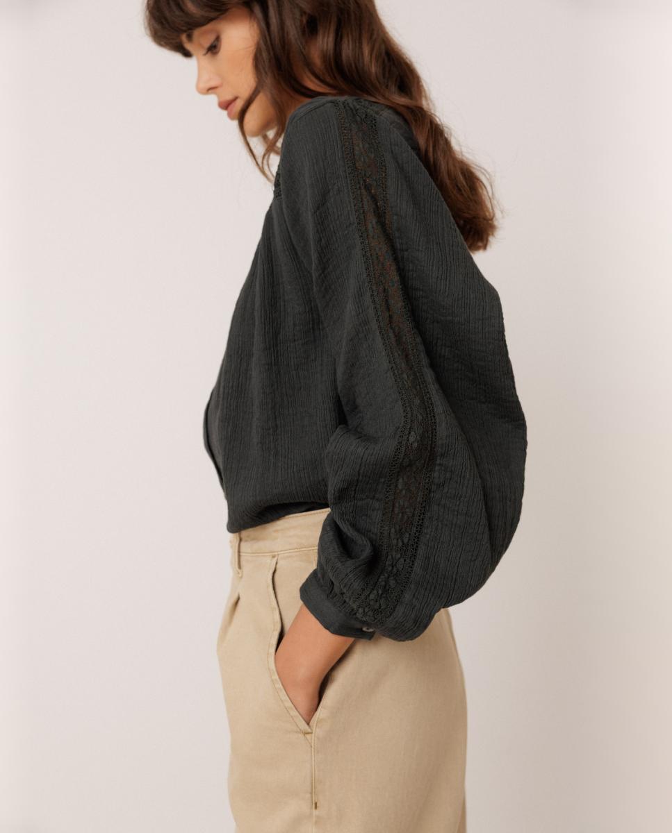 Camisa de mujer cuello caja manga larga - Indi & Cold - Gris oscuro Gris oscuro-2