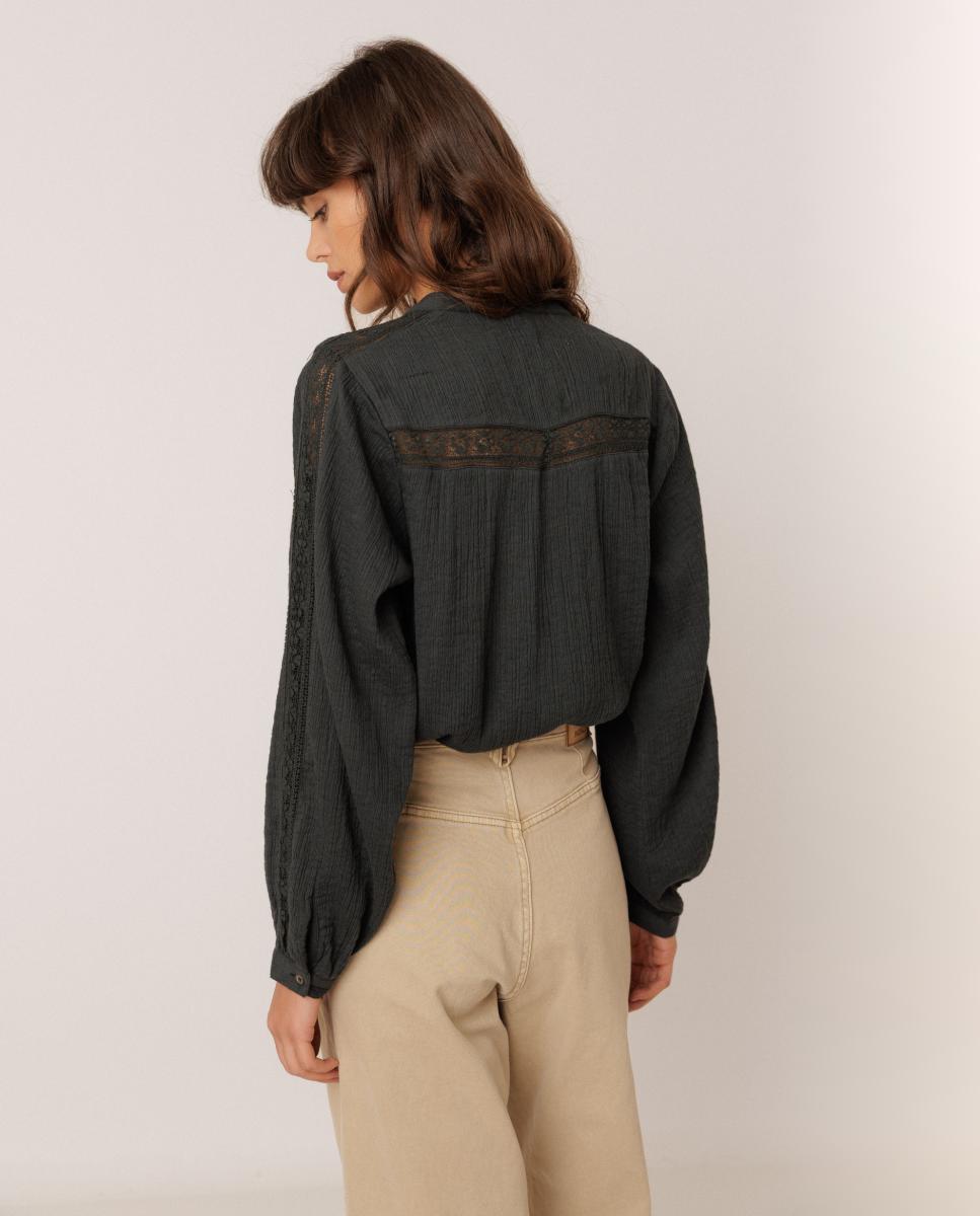 Camisa de mujer cuello caja manga larga - Indi & Cold - Gris oscuro Gris oscuro-3