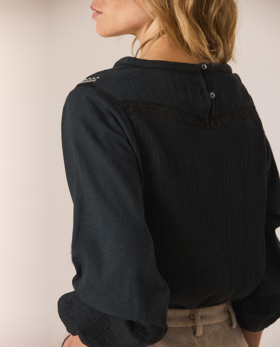 Blusa de mujer combinada cuello caja - Indi & Cold - Gris oscuro Gris oscuro-2