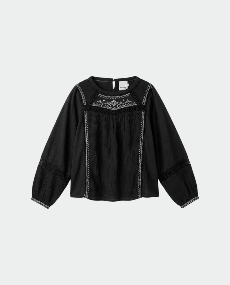 Blusa de mujer combinada cuello caja - Indi & Cold - Gris oscuro Gris oscuro-3