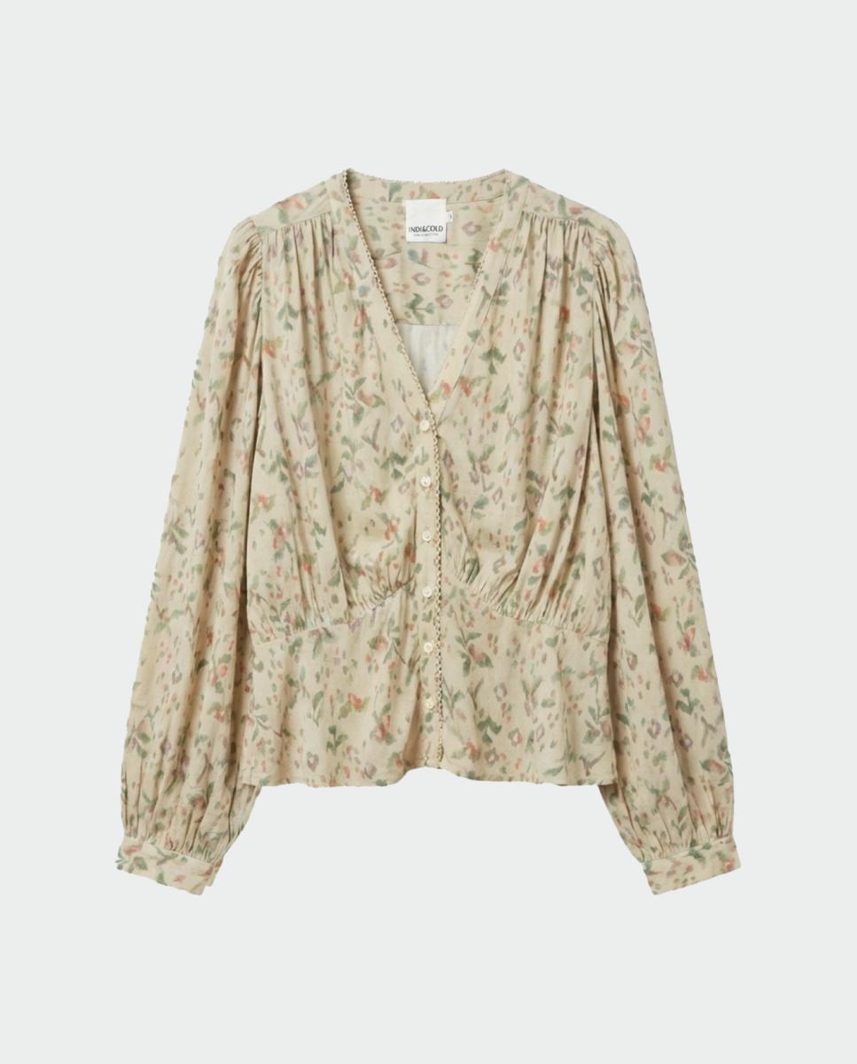 Camisa de mujer entallada manga abullonada - Indi & Cold - Crudo Crudo-4
