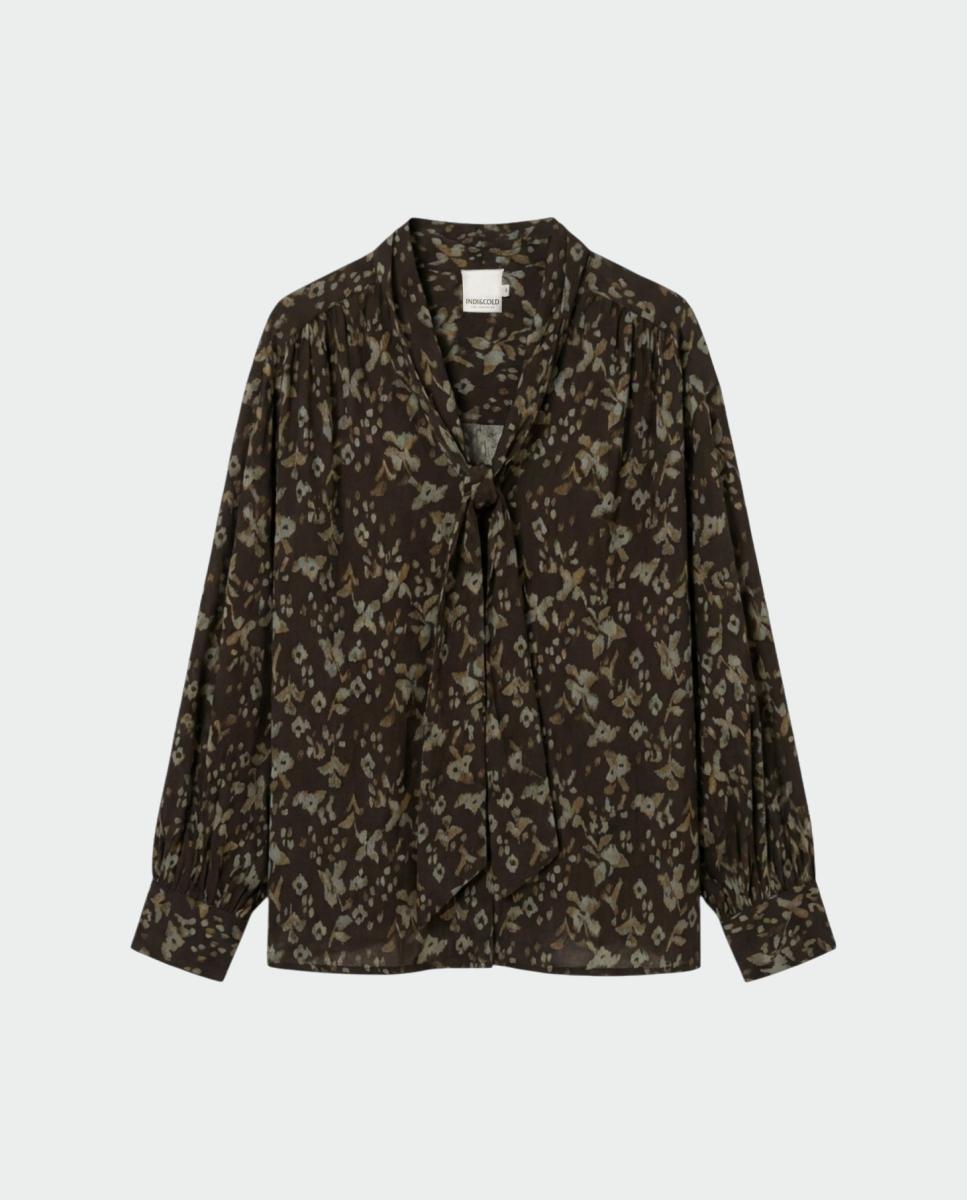 Camisa com Decote com Lenço e Manga em Balão Preto-4