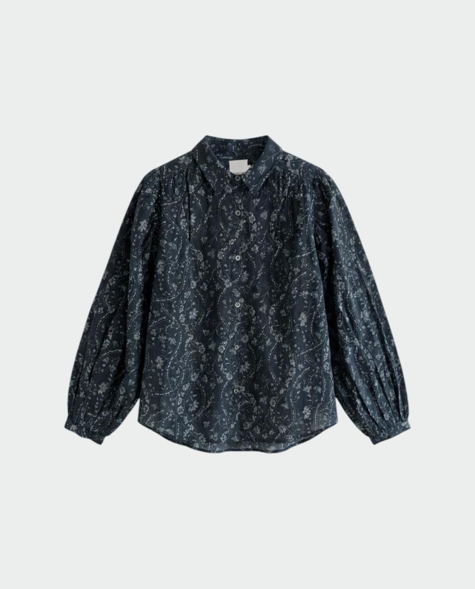 Camisa de mujer cuello camisero manga larga - Indi & Cold - Azul marino Azul marino-4