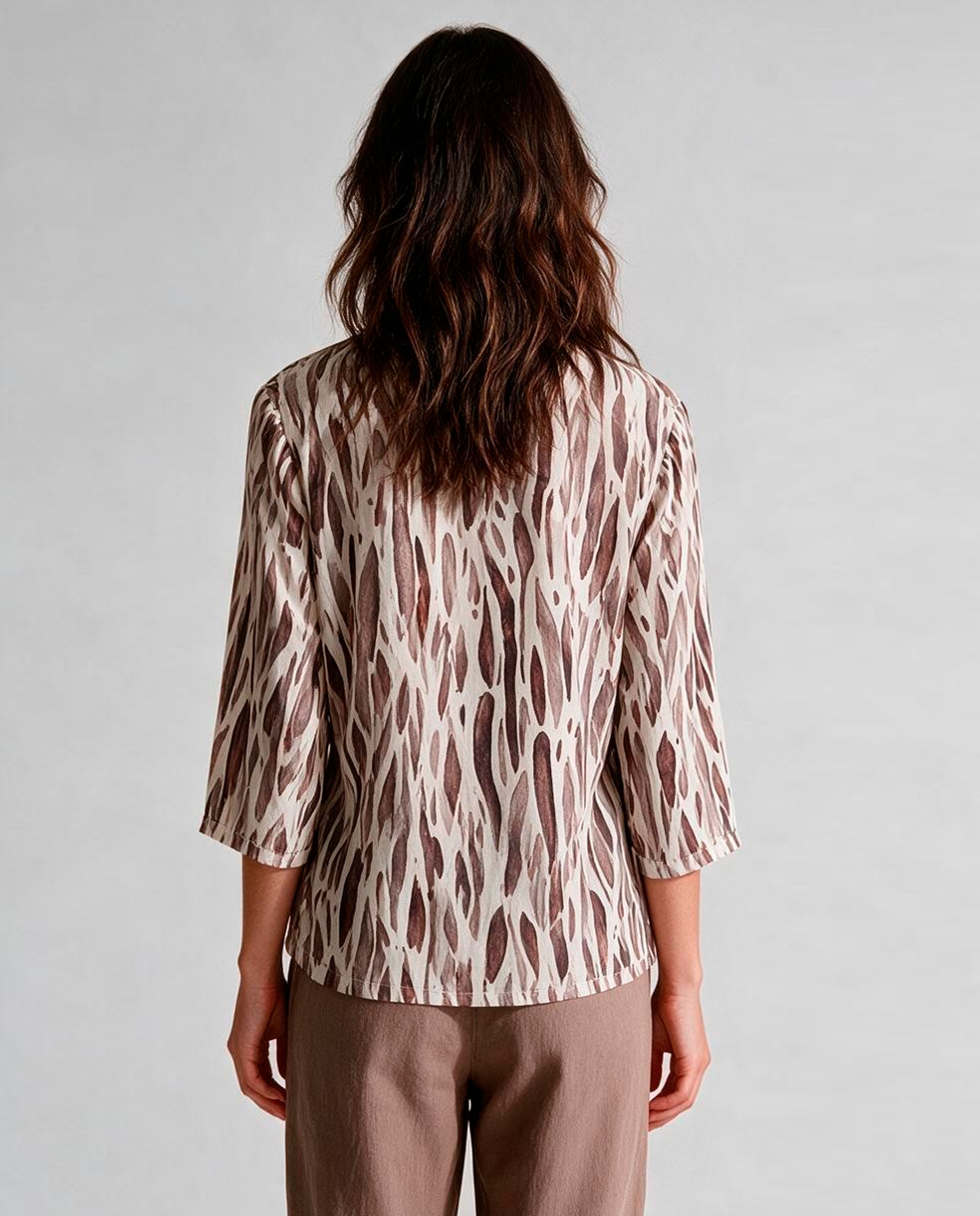 Blusa Estampada, Manga 3/4 Castanho-2