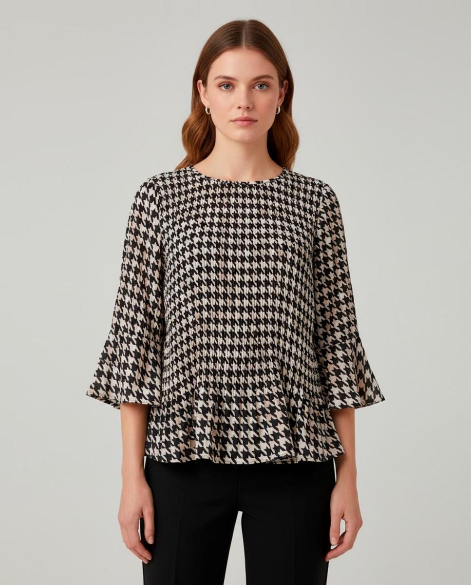 Imagem 0 de Blusa de Mulher Estampada Plissada com Manga 3/4