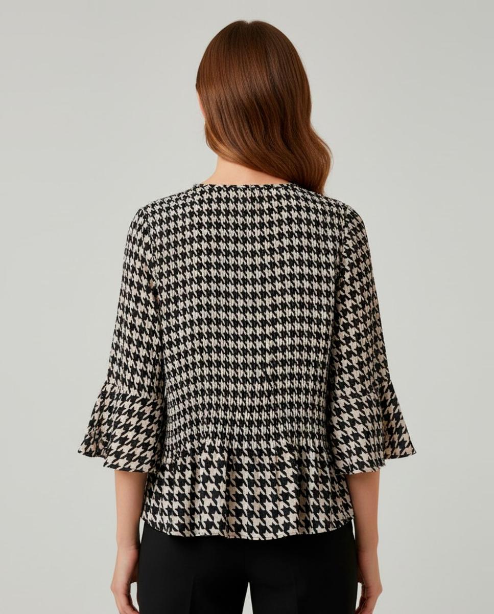 Blusa de mujer estampada plisada con manga 3/4 - Zermatt - Topo Topo-2